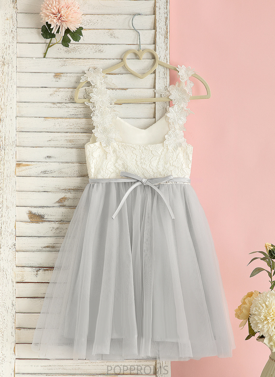 V-neck Dress Knee-length Flower Girl Dresses Kayden - Flower Sleeveless Tulle/Lace A-Line Girl