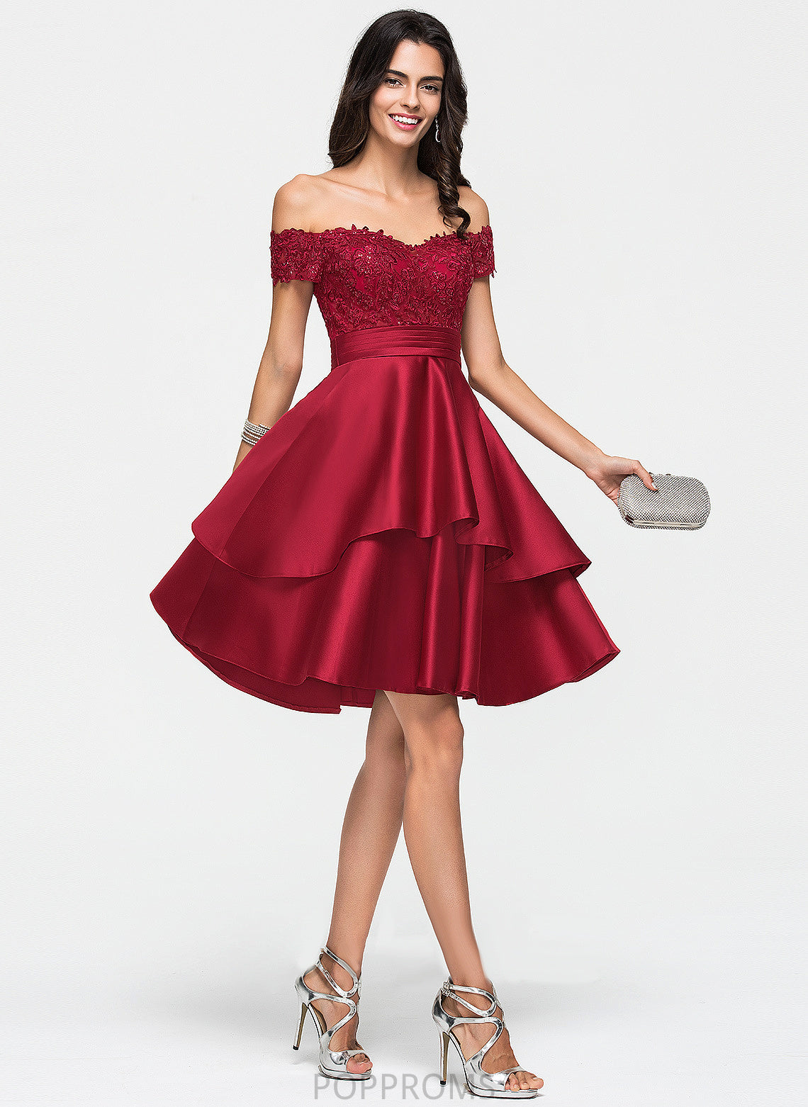 Off-the-Shoulder Homecoming Ryann Satin Sequins Lace With Homecoming Dresses Dress A-Line Knee-Length