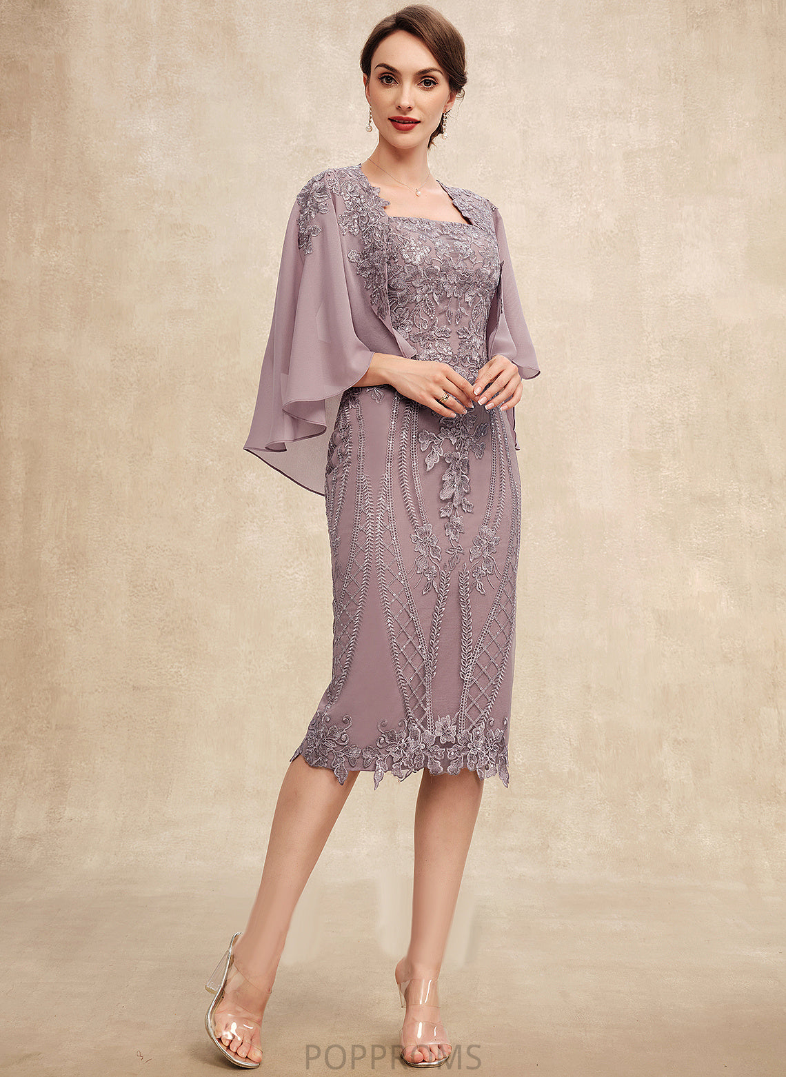 Bride the of Mother Rory Dress With Lace Chiffon Mother of the Bride Dresses Sequins Square Sheath/Column Neckline Knee-Length