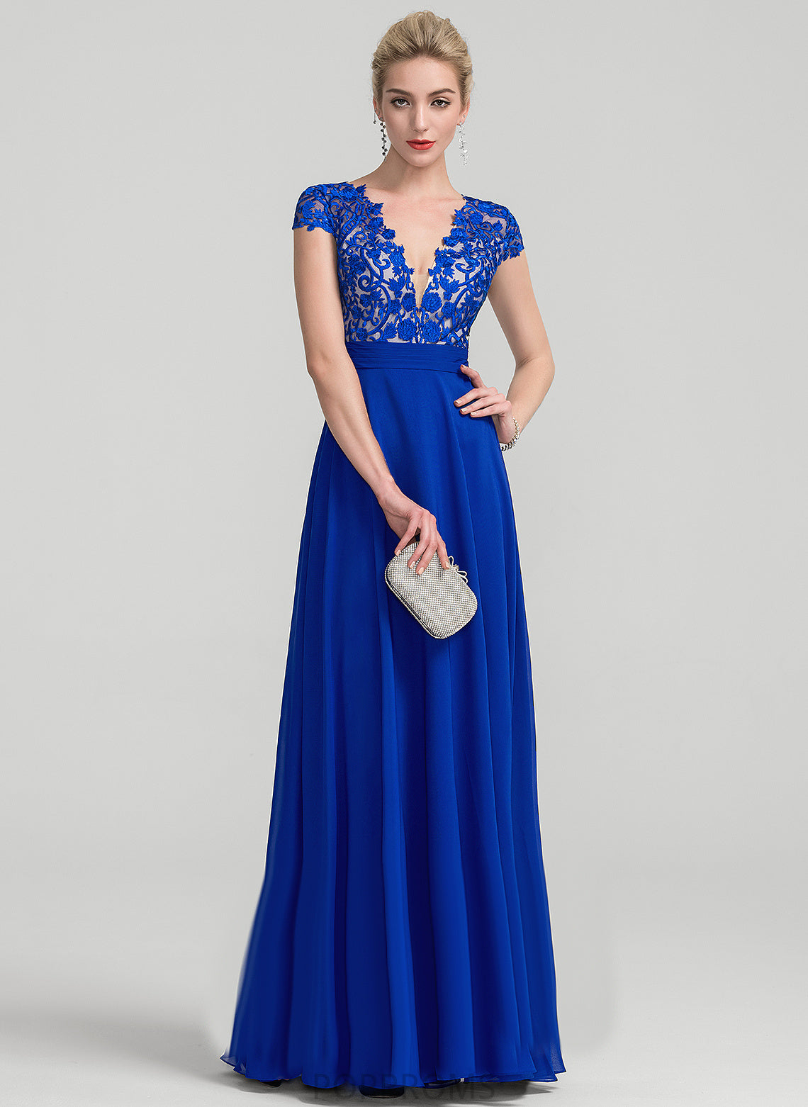 Chiffon V-neck Prom Dresses Lace A-Line Floor-Length Lily