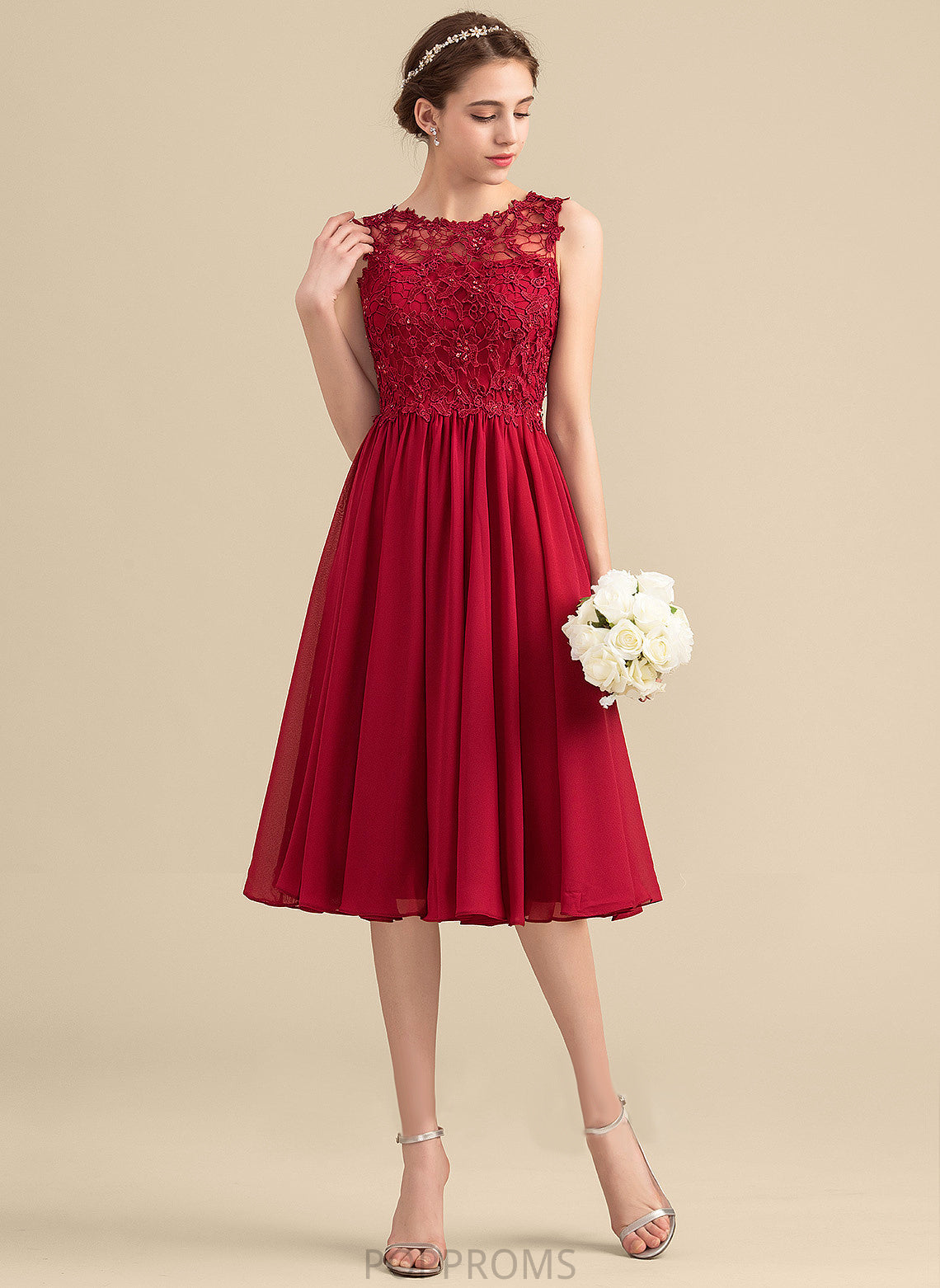 Dress Lace Knee-Length Scoop Homecoming Dresses Homecoming Stephany Chiffon Neck A-Line With Beading Lace