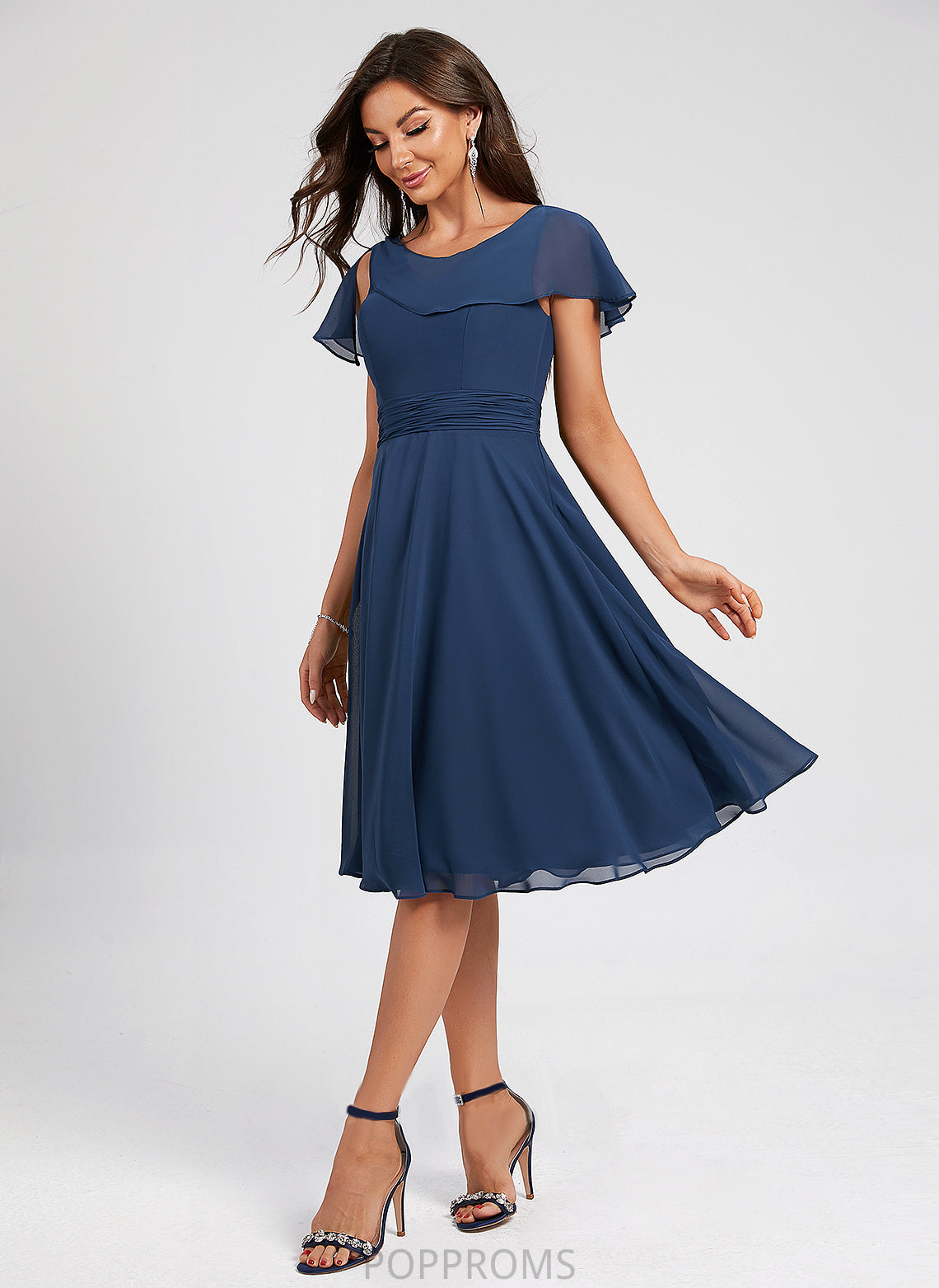 Dress A-Line Cocktail Dresses Kaleigh Scoop Ruffle Neck Cocktail Knee-Length With Chiffon Pleated