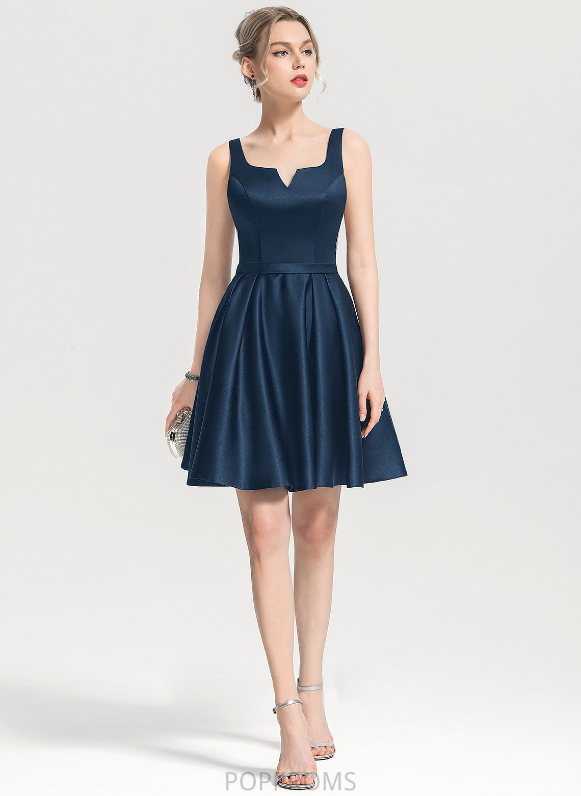 Satin Short/Mini A-Line Square Pockets Cocktail Dresses Raven Dress Neckline With Cocktail