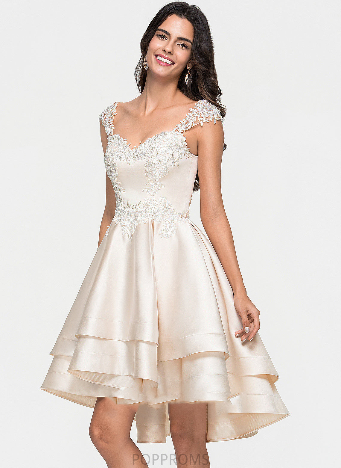 Sweetheart Homecoming Lace With Ruffles Asymmetrical Lucia Cascading Homecoming Dresses Beading Satin A-Line Dress