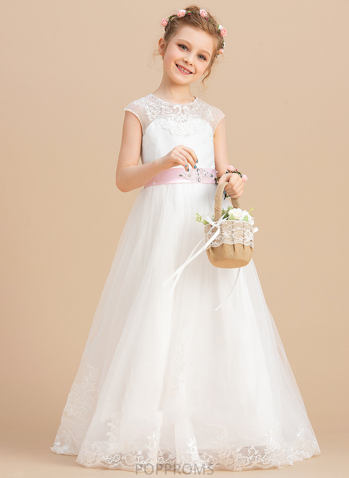 Scoop (Petticoat NOT Sleeveless Dress - Girl Flower Girl Dresses Flower Floor-length Neck Sash/Beading/Appliques/Bow(s) With Tulle/Lace included) Autumn Ball-Gown/Princess