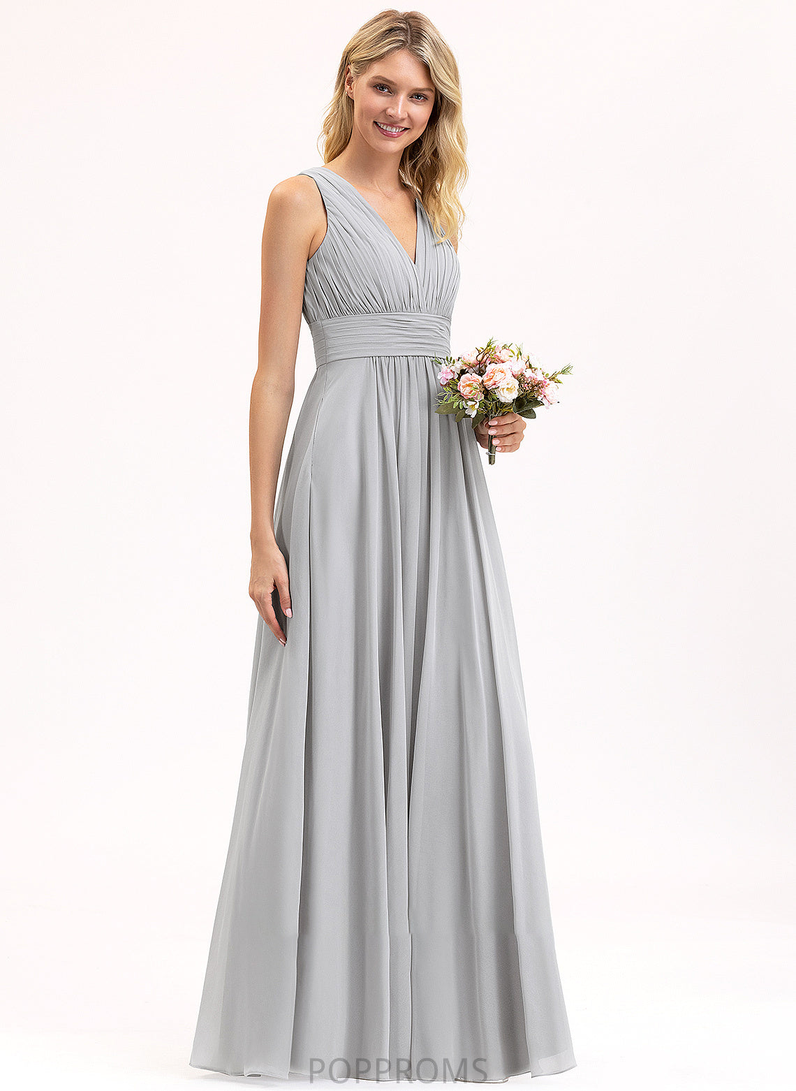 Fabric Embellishment V-neck Neckline Ruffle Bow(s) Silhouette Pockets A-Line Floor-Length Length Johanna Bridesmaid Dresses