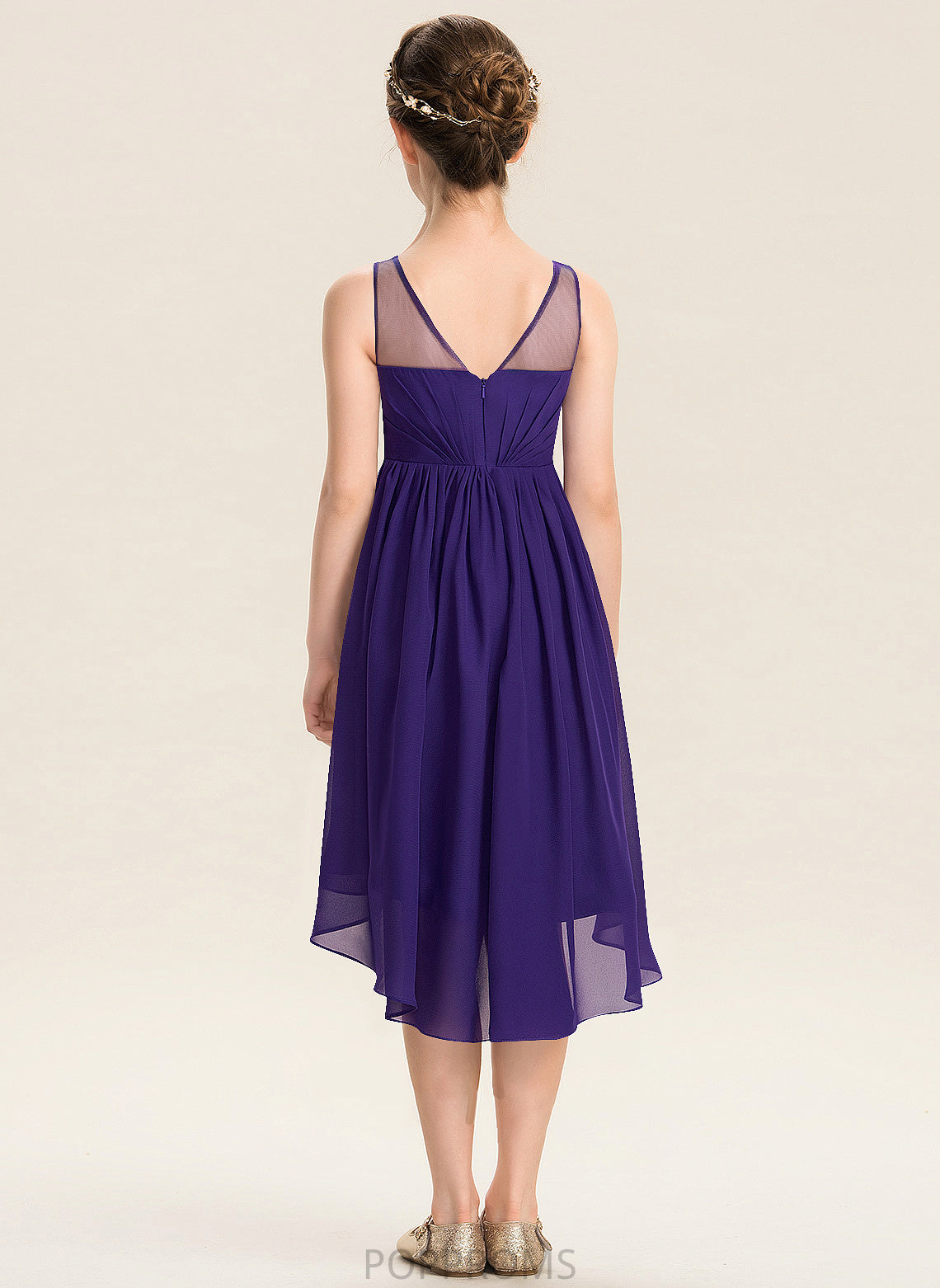 With Scoop Mabel A-Line Asymmetrical Chiffon Ruffle Neck Junior Bridesmaid Dresses