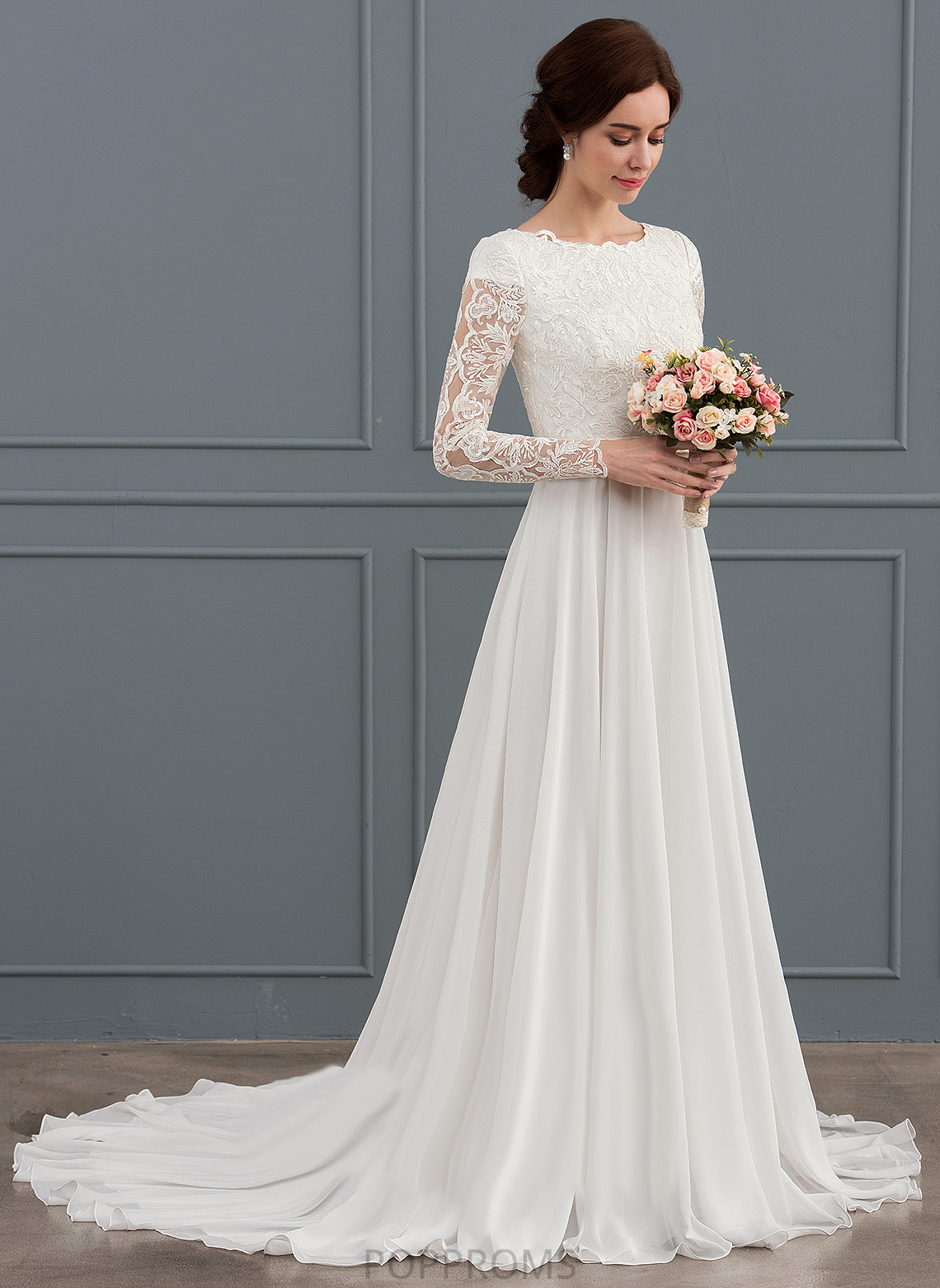 Wedding Dresses Beading Wedding A-Line With Chiffon Lace Louise Train Court Dress