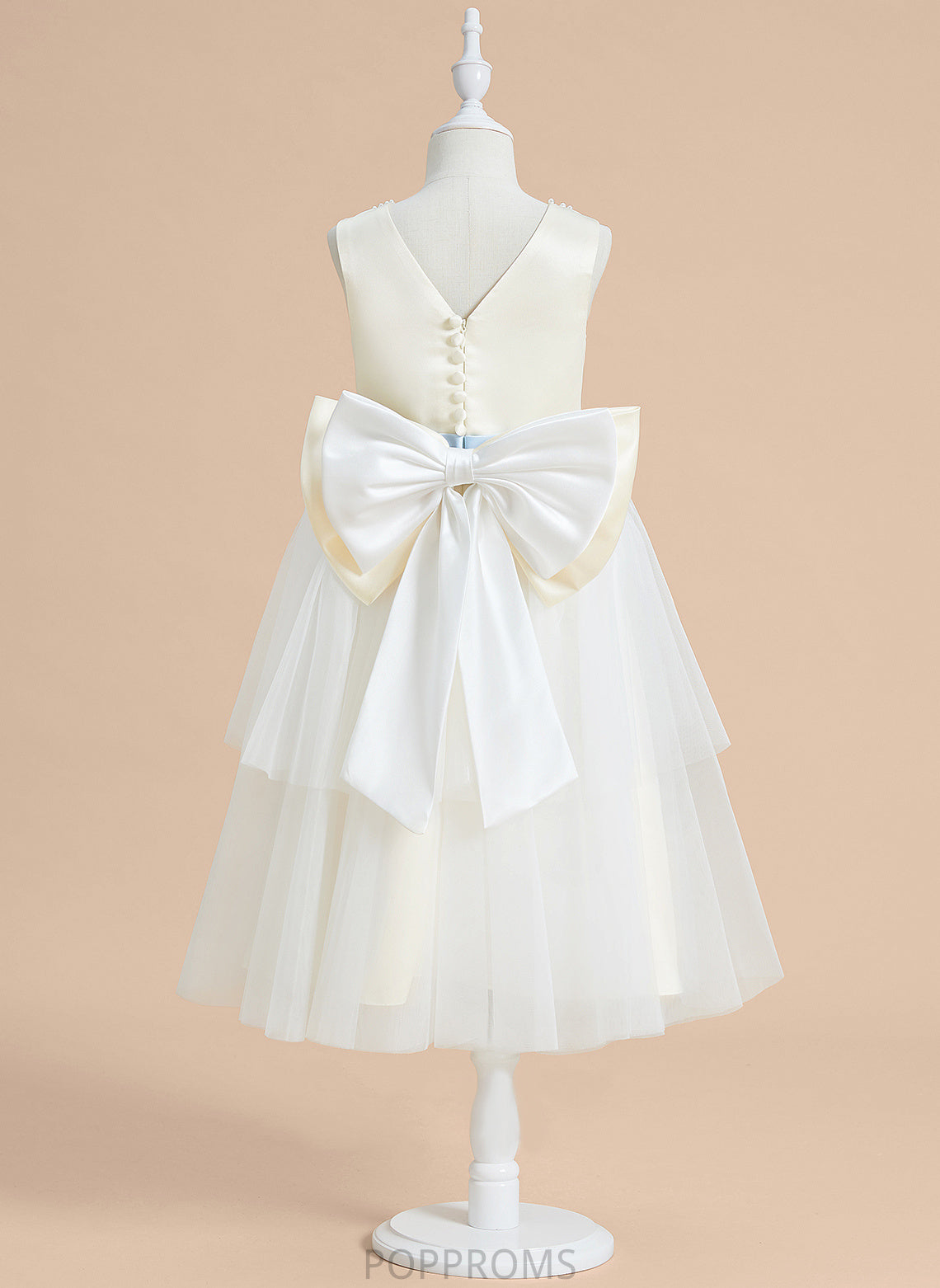 Flower Girl Dresses Flower Dress A-Line Satin/Tulle Neck Tea-length - With Sleeveless Scoop Jimena Girl Sash/Beading/Bow(s)