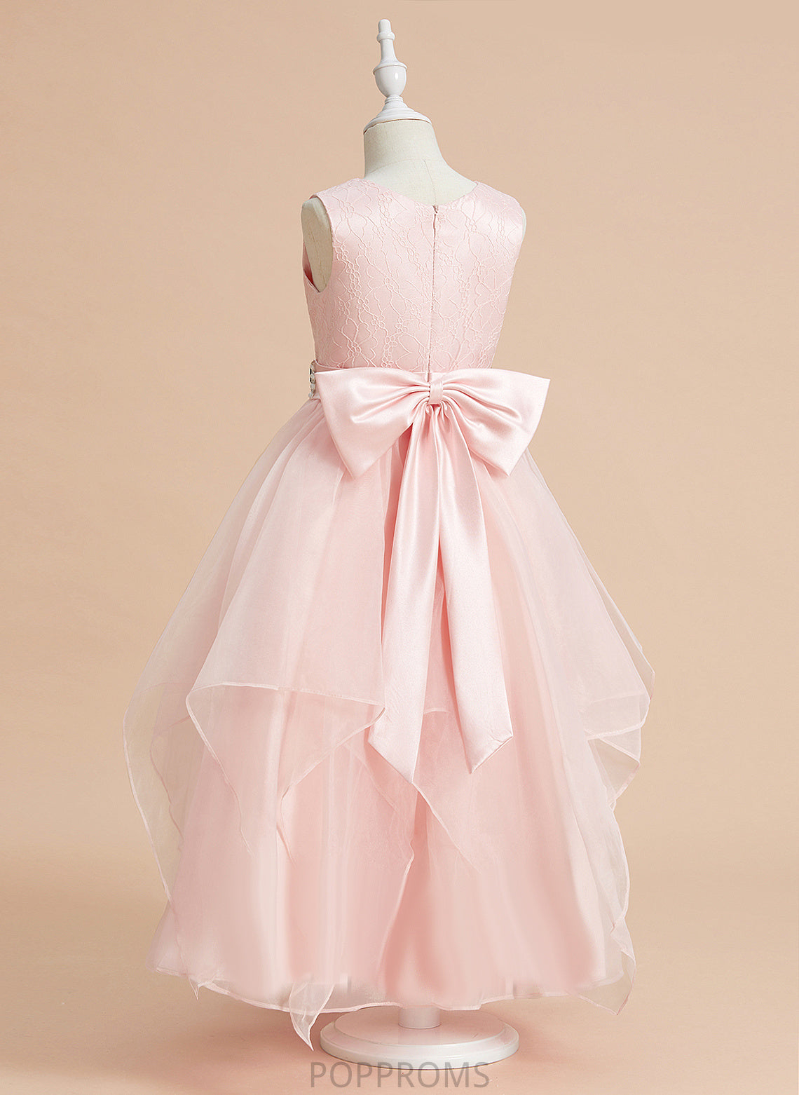 Dress Neck With Scoop Flower Girl Dresses Girl - Sleeveless Beading/Bow(s) Ball-Gown/Princess Iris Organza/Lace Flower Ankle-length