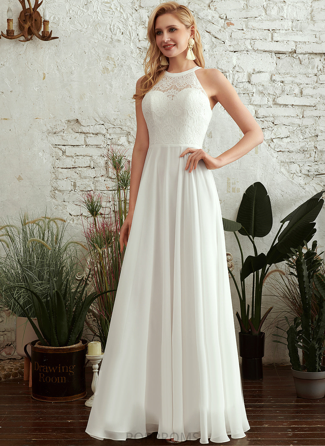 Melina Scoop Wedding Dresses A-Line Dress Chiffon Floor-Length Lace Wedding