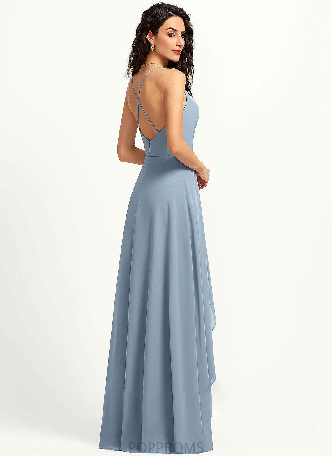 Neckline Fabric Silhouette Asymmetrical A-Line V-neck Length Straps Madilyn Natural Waist V-Neck Short Sleeves Bridesmaid Dresses