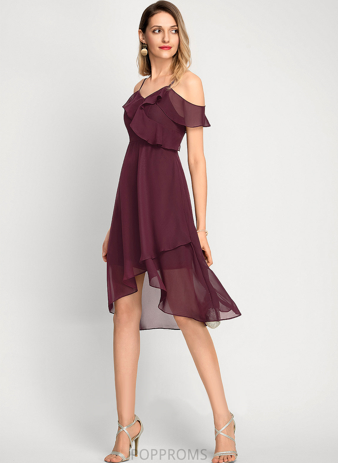 A-Line Asymmetrical Cocktail Off-the-Shoulder Chiffon Cocktail Dresses Dress Zion