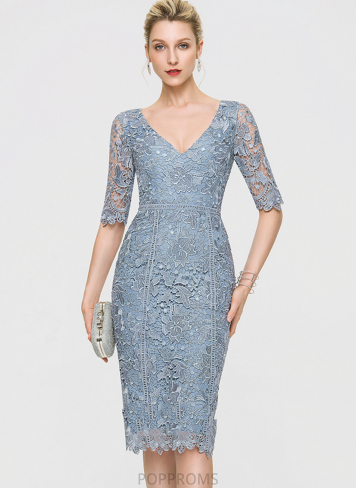 Lace Miranda Sheath/Column Dress Cocktail Dresses Knee-Length Cocktail V-neck