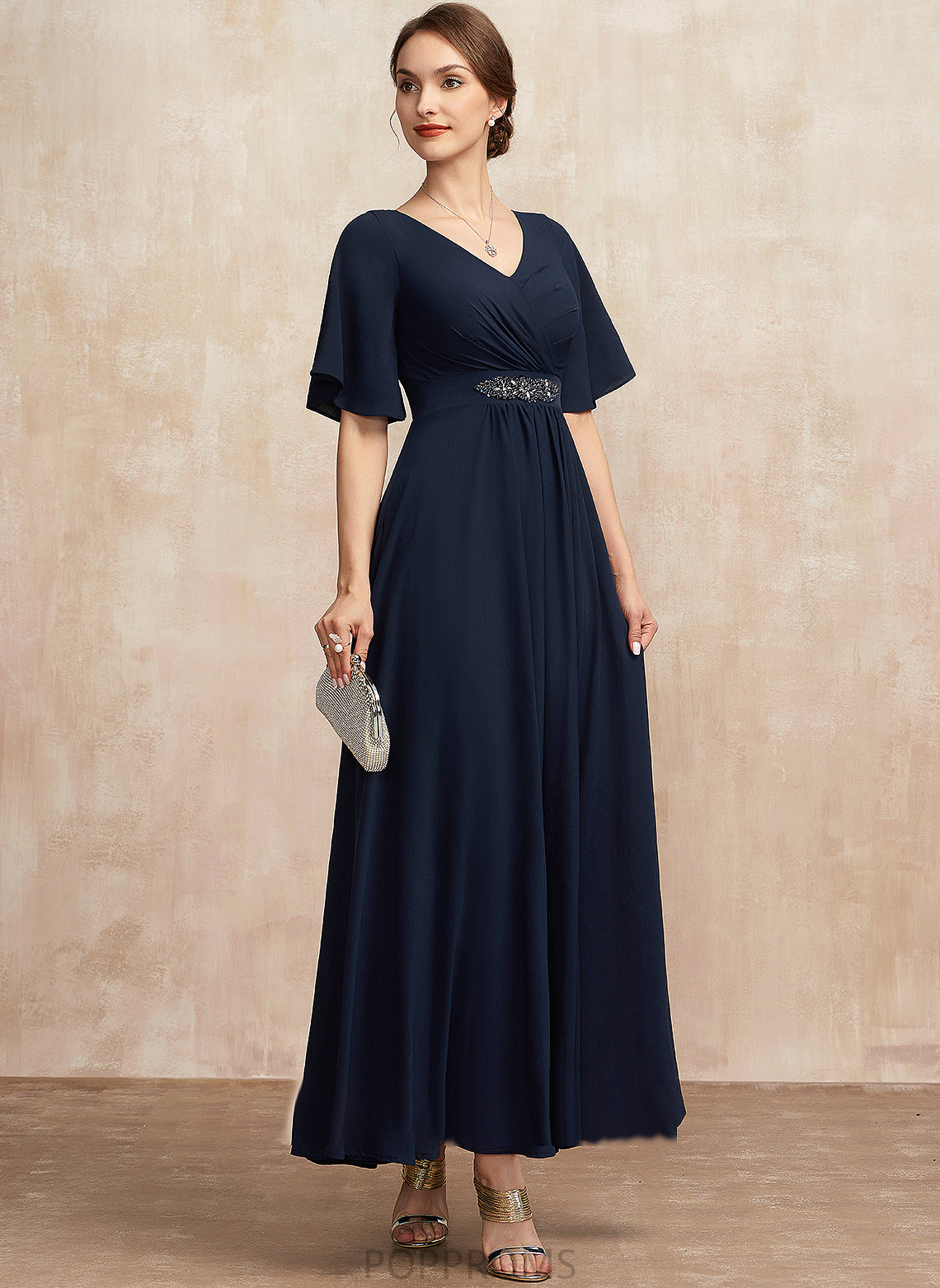 Ruffle Ankle-Length Bride With of V-neck Mother the A-Line Jamiya Mother of the Bride Dresses Dress