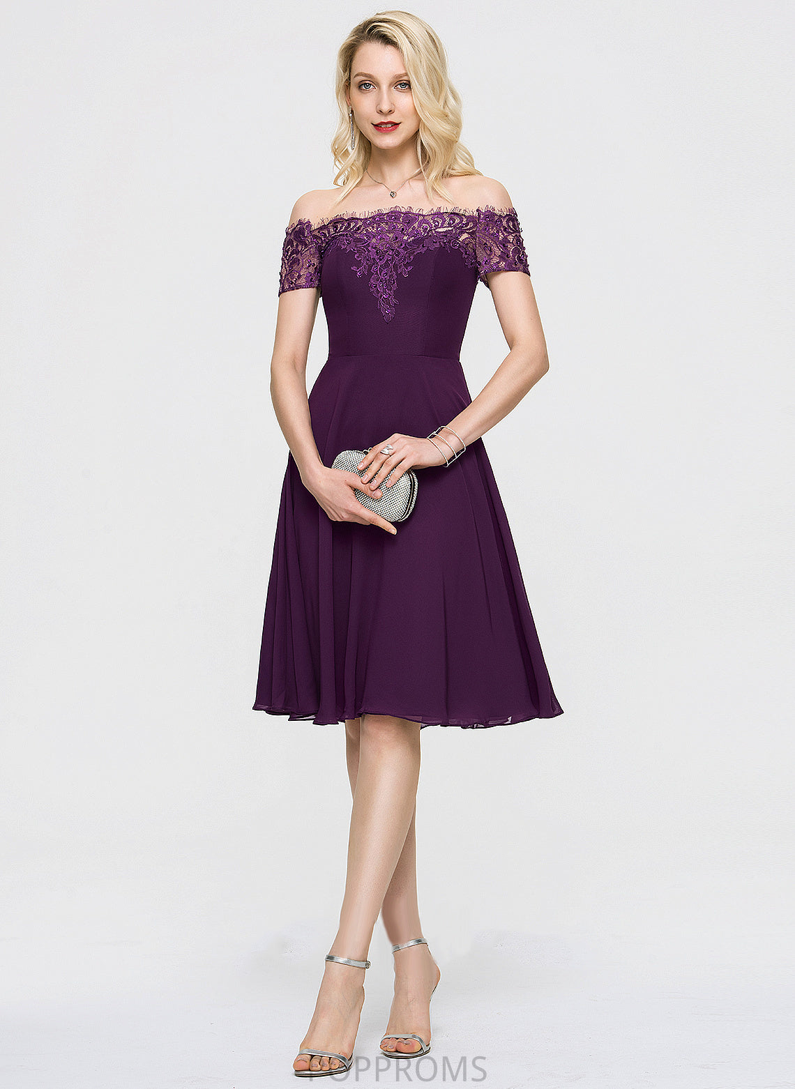 Dress Knee-Length With Off-the-Shoulder Homecoming Dresses Homecoming Lace Beading Chiffon Viviana A-Line