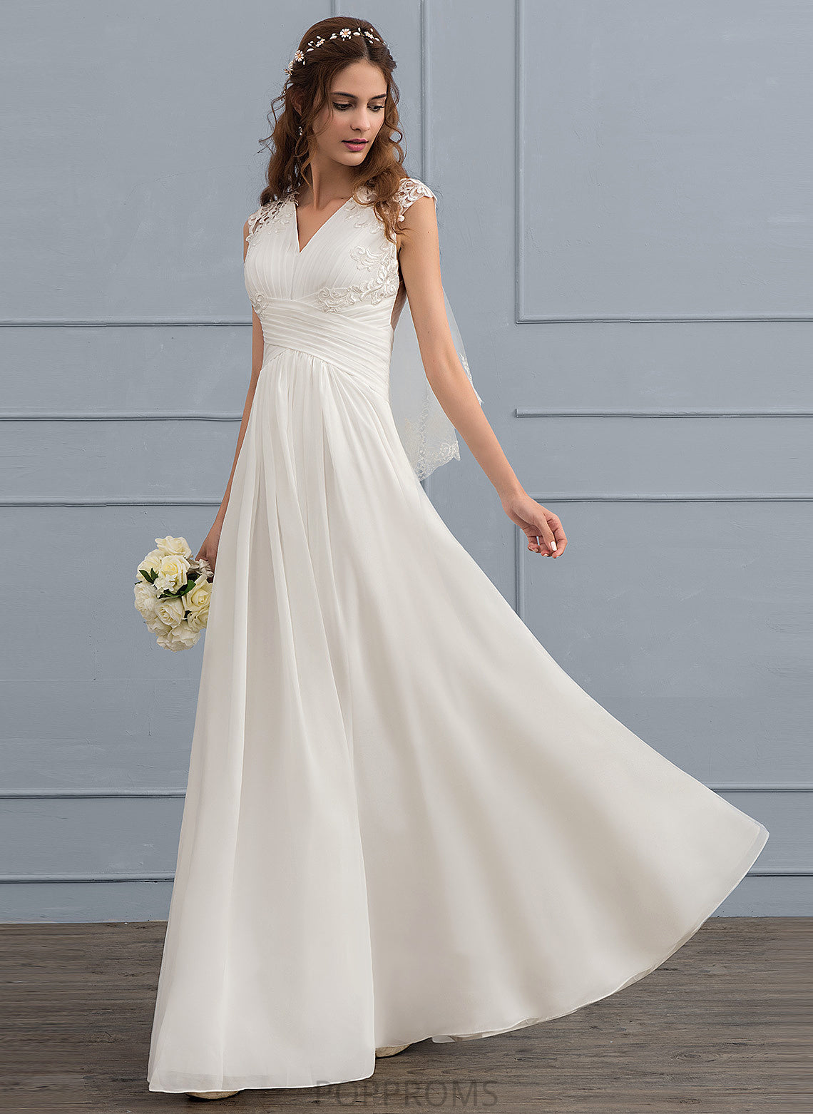 Wedding A-Line With Floor-Length Lace Chiffon Joanna Dress Wedding Dresses Ruffle Sweetheart