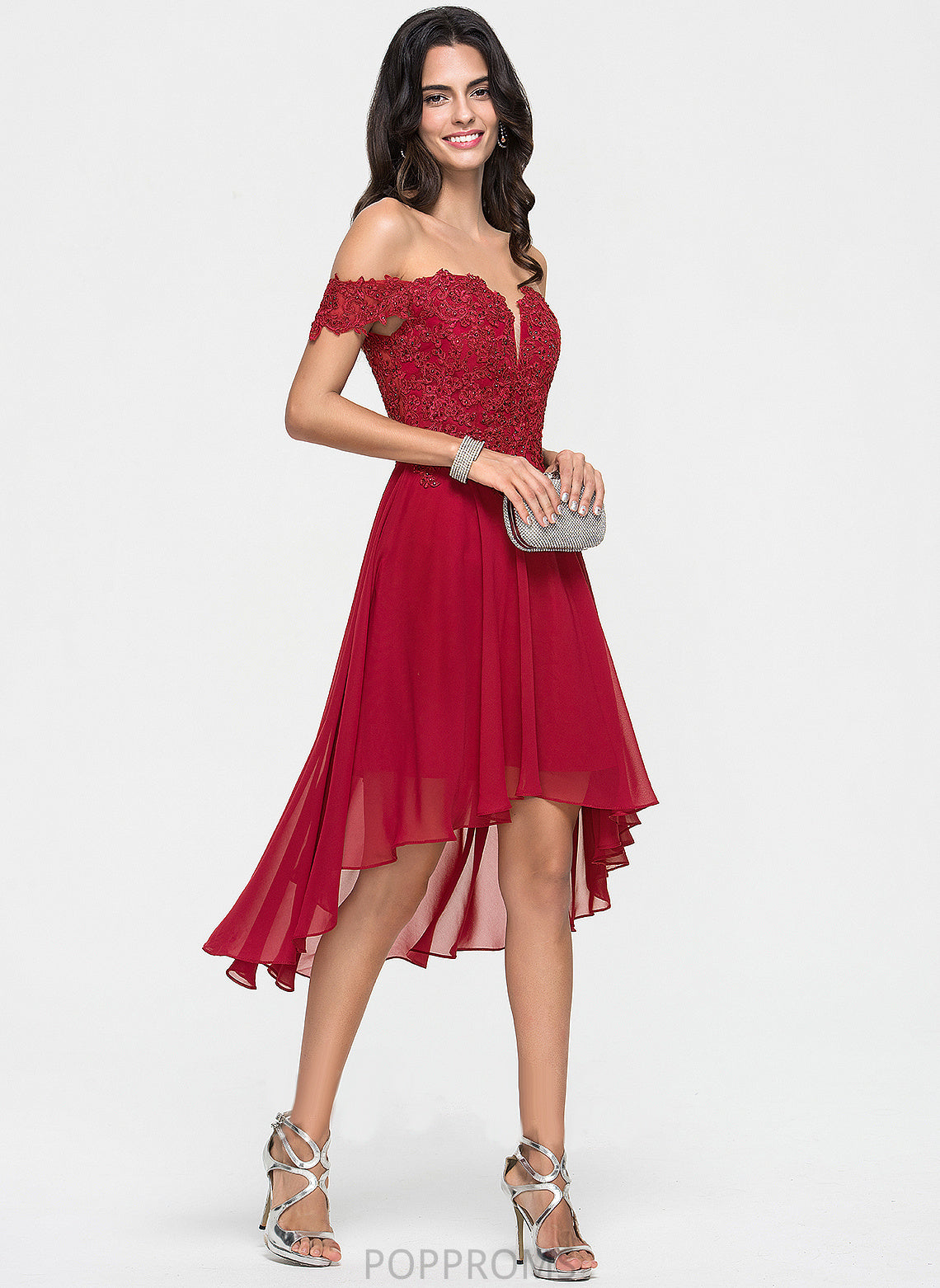 Dress Chiffon Beading Homecoming Dresses A-Line Homecoming Lace Asymmetrical Off-the-Shoulder With Jenny