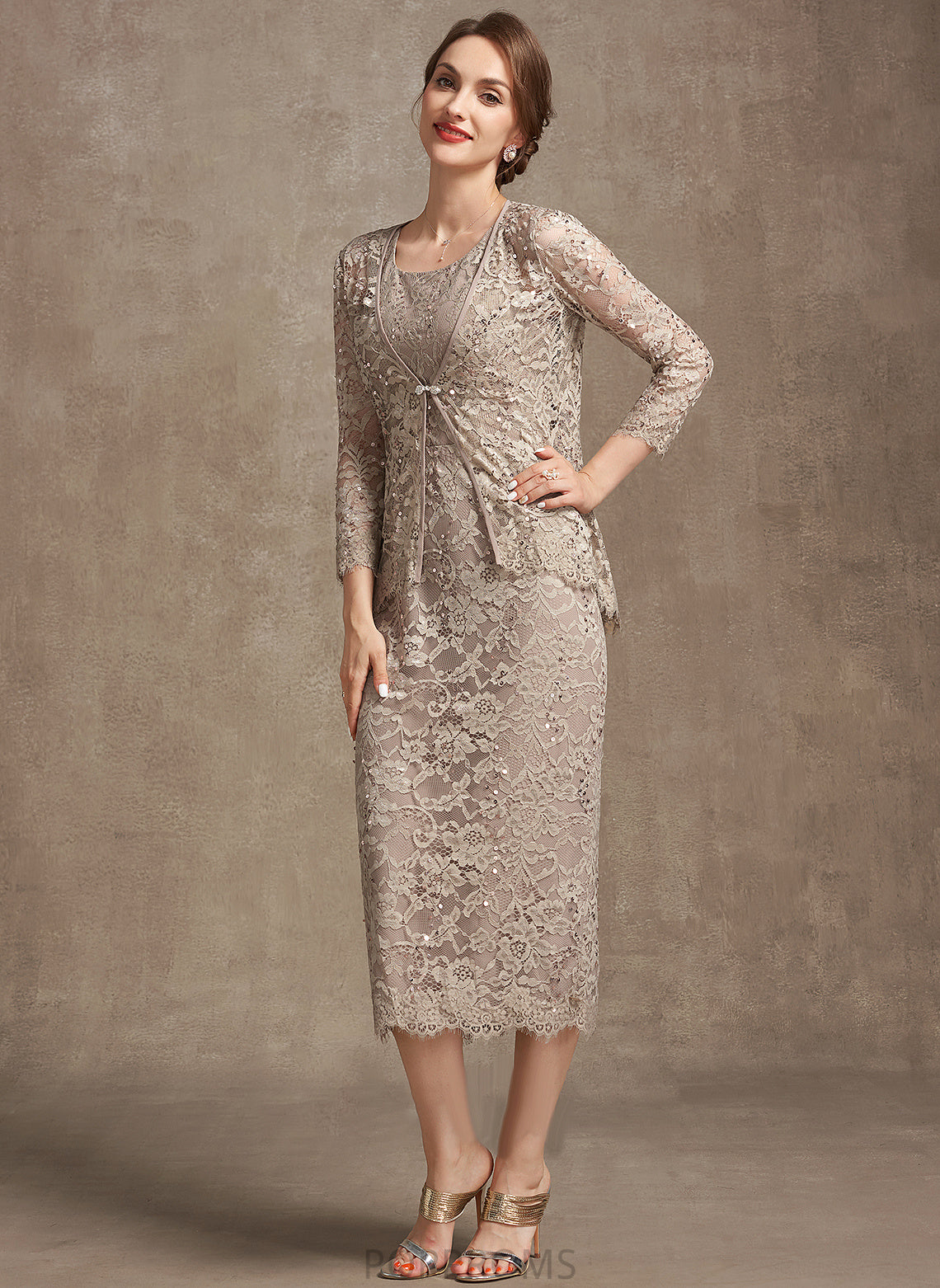 Mother Neck of Dress Sheath/Column the Scoop Mother of the Bride Dresses With Emerson Sequins Tea-Length Bride Lace