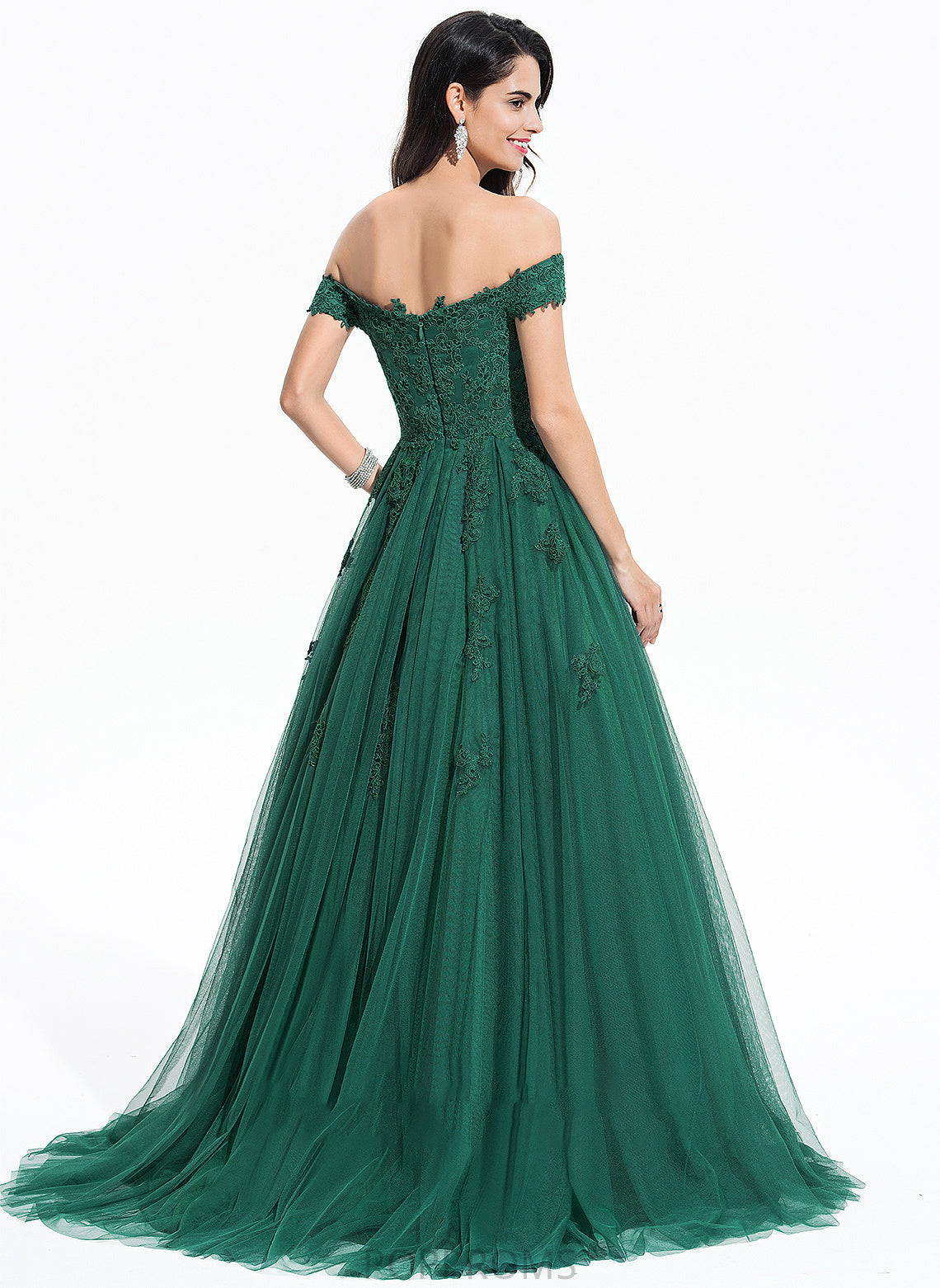 Kathryn V-neck Ball-Gown/Princess Tulle With Lace Train Sweep Prom Dresses