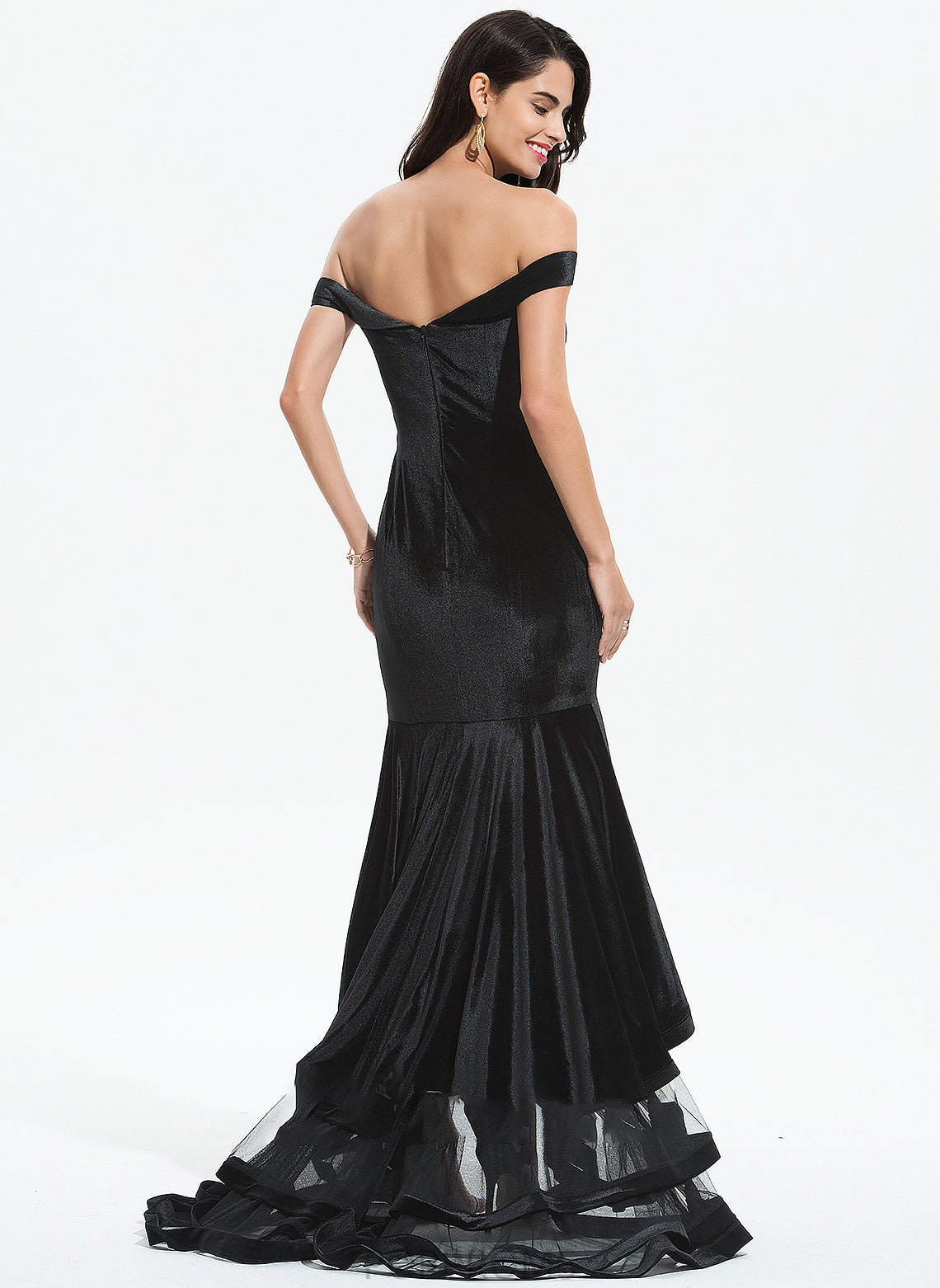 Train Danielle Sweep Trumpet/Mermaid Ruffles Prom Dresses Cascading Off-the-Shoulder Velvet With