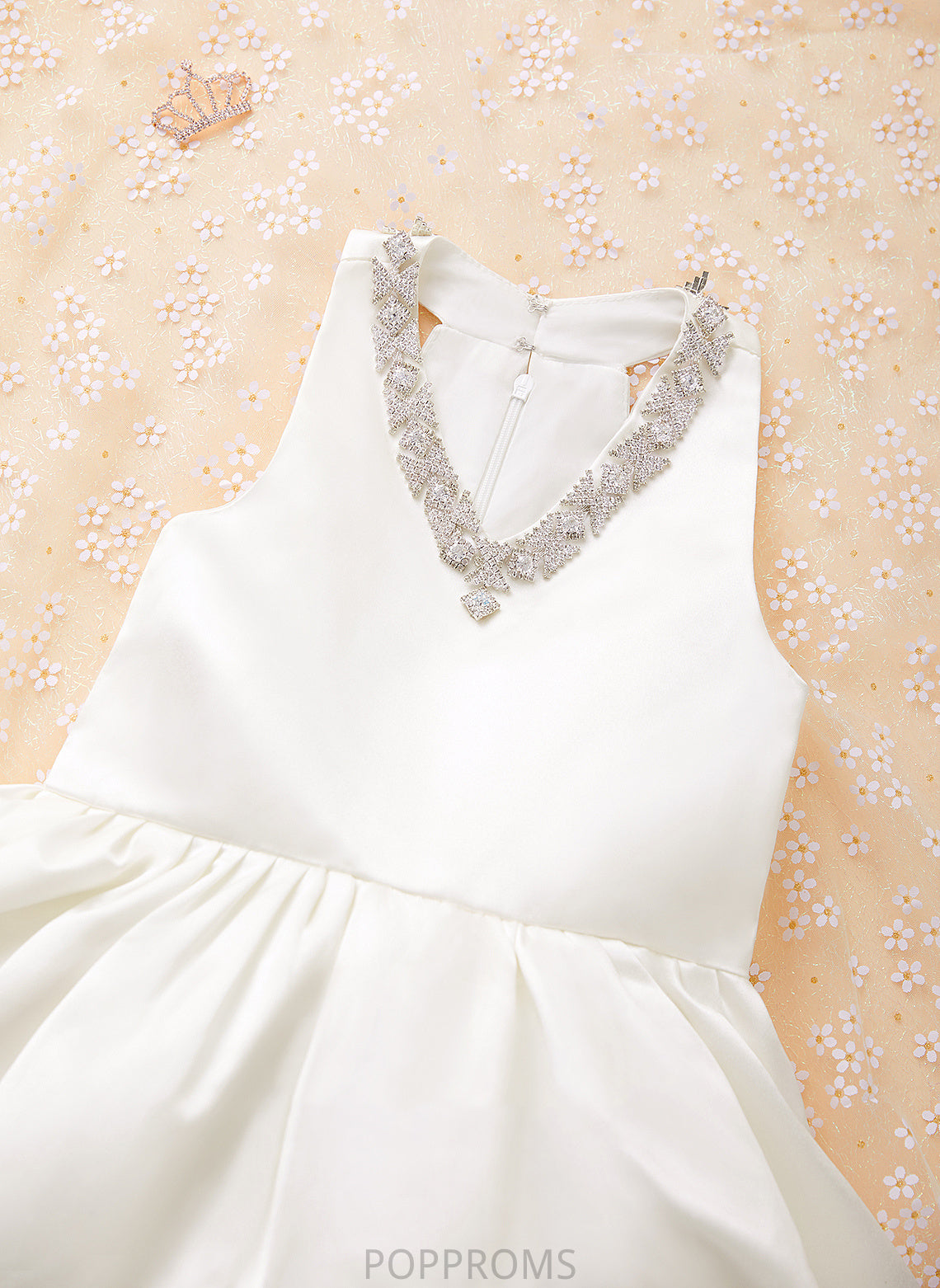 V-neck Angie Dress Flower Ball-Gown/Princess Girl Satin - Flower Girl Dresses Sleeveless With Train Beading Sweep