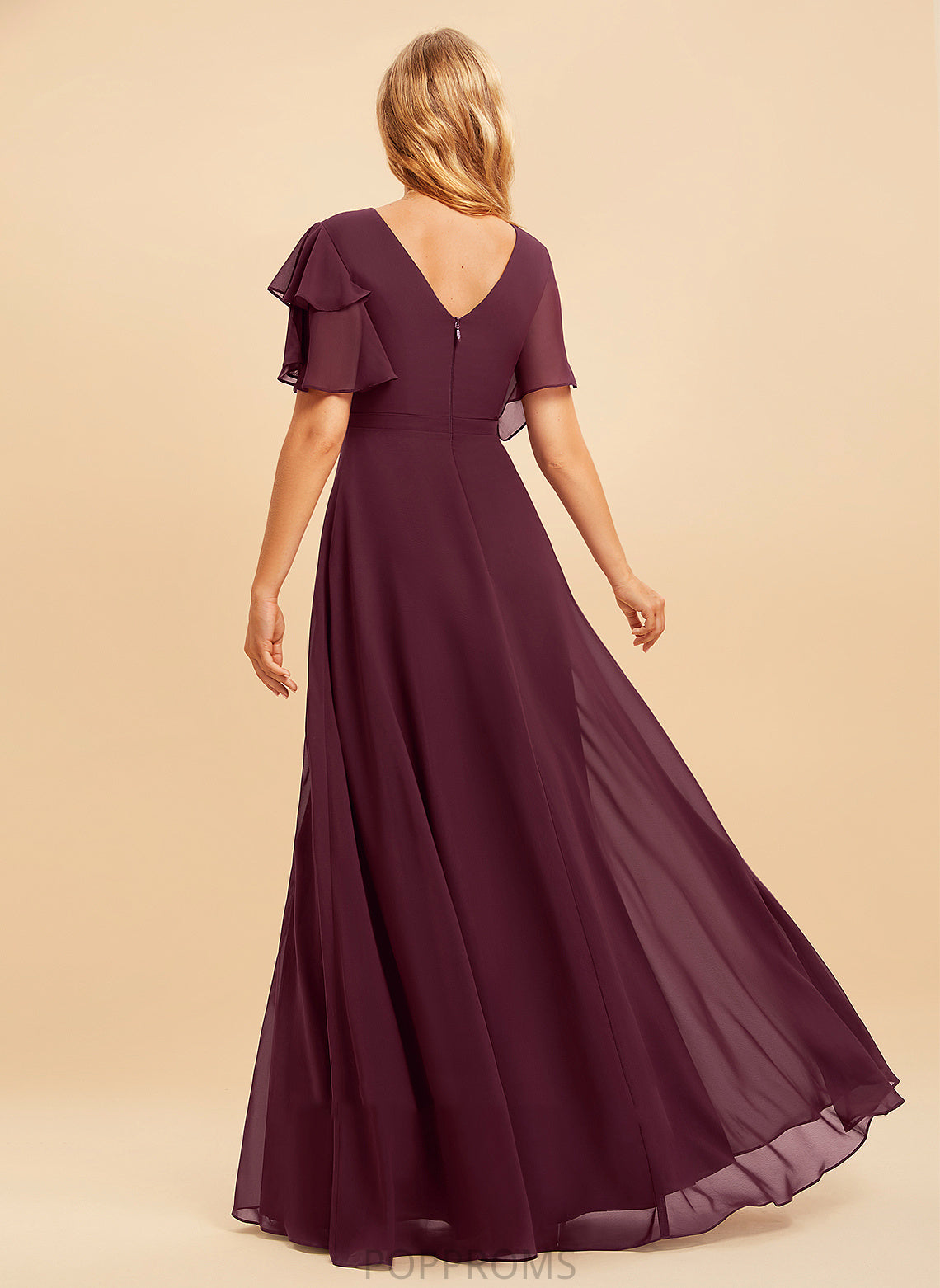 A-Line Neckline Fabric Ruffle SplitFront Silhouette ScoopNeck Floor-Length Embellishment Length Rosalie A-Line/Princess Bridesmaid Dresses