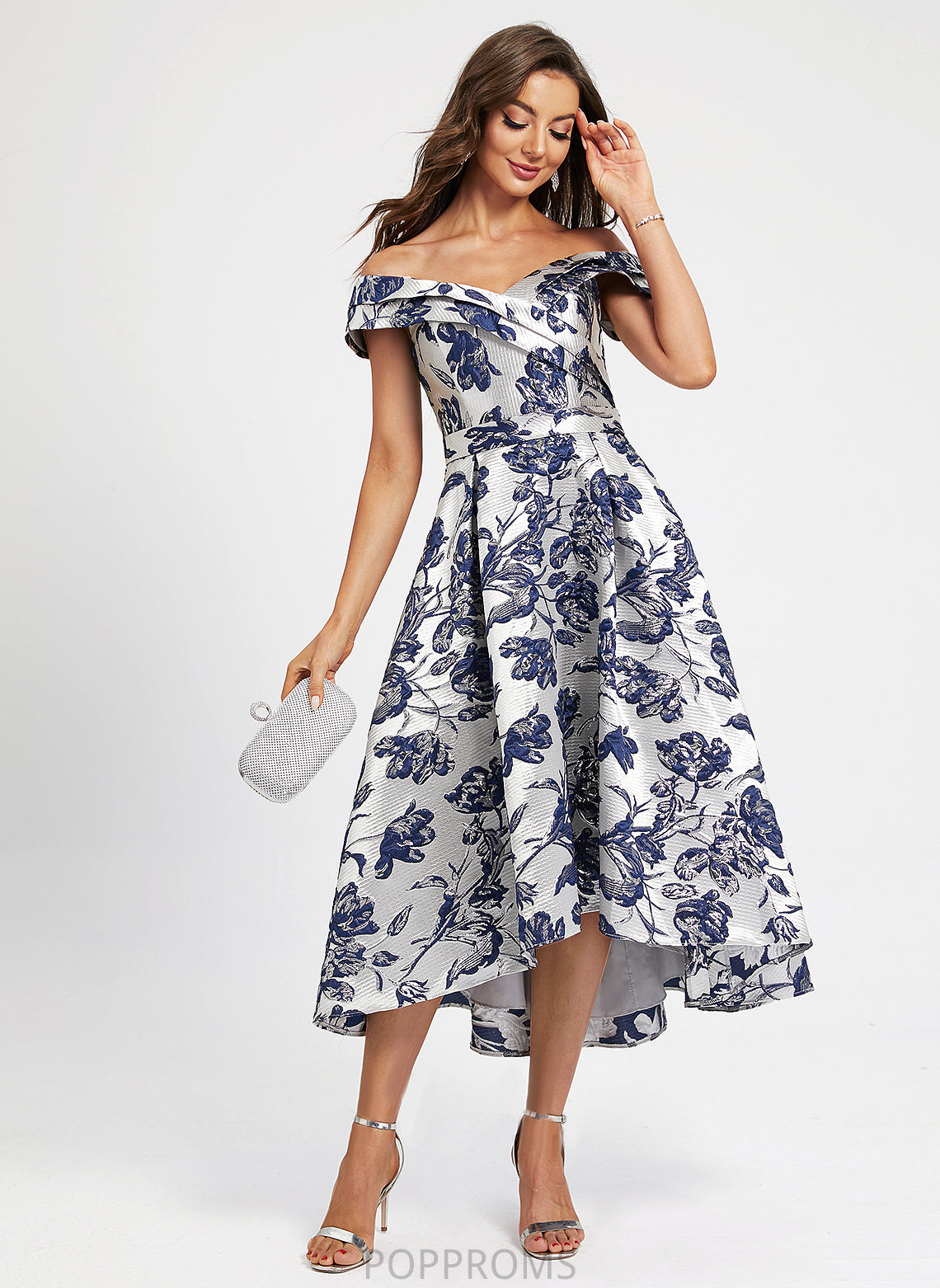 Asymmetrical Satin With Dress A-Line Flower(s) Off-the-Shoulder Lilah Cocktail Cocktail Dresses