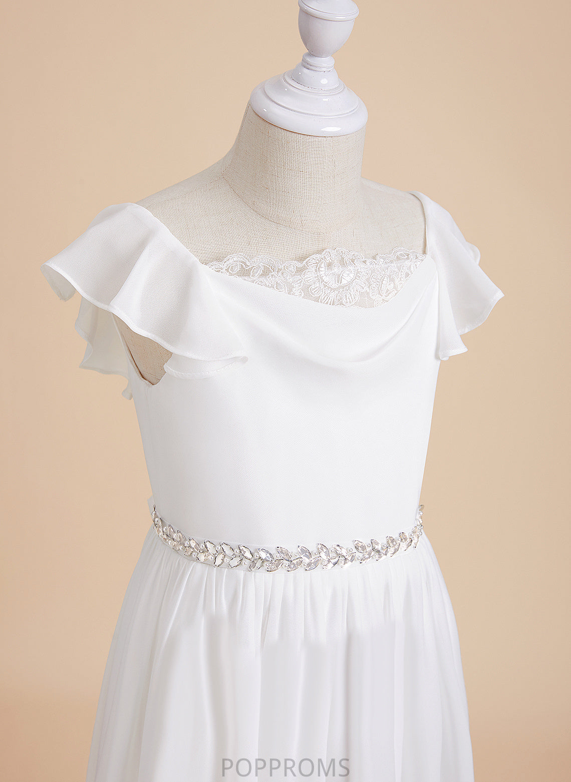 Scoop Girl - Ankle-length Kirsten Beading Sleeves Chiffon/Lace A-Line Dress Flower Neck Short With Flower Girl Dresses