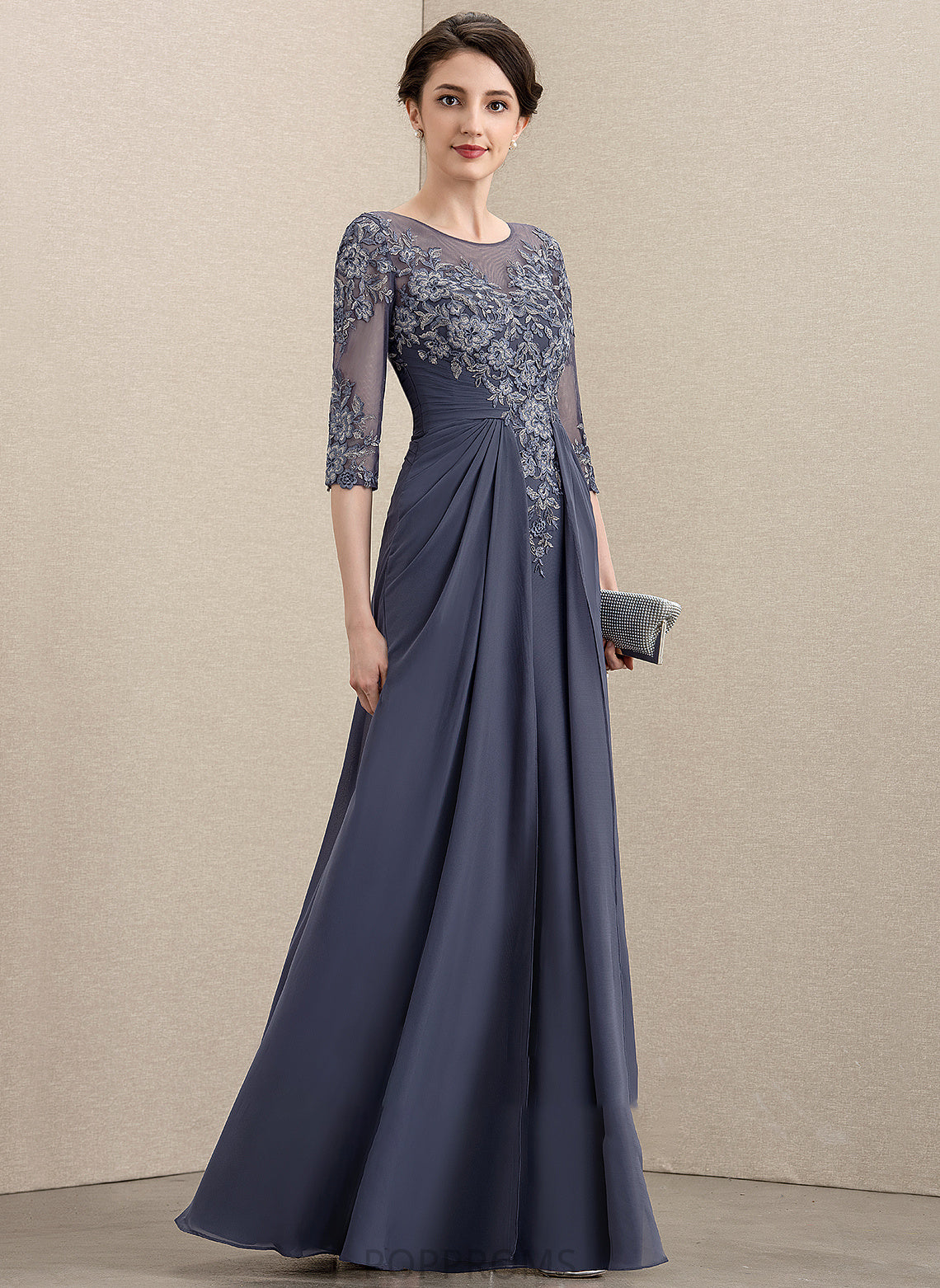 Mother Lace Chiffon Neck Dress the Scoop Lainey of Floor-Length A-Line Mother of the Bride Dresses Bride