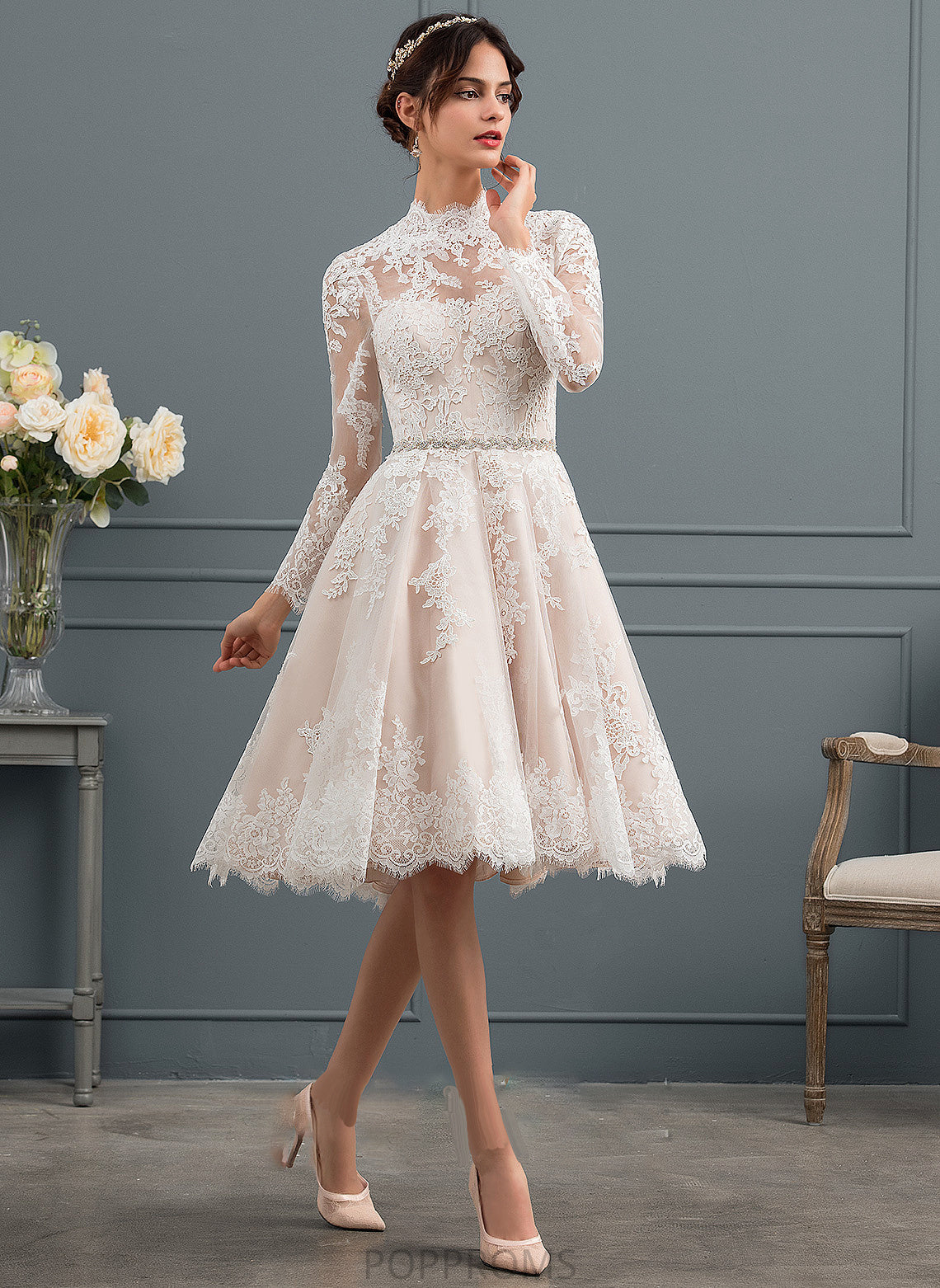 Ariella A-Line Knee-Length Lace Wedding Dresses Dress Wedding Illusion