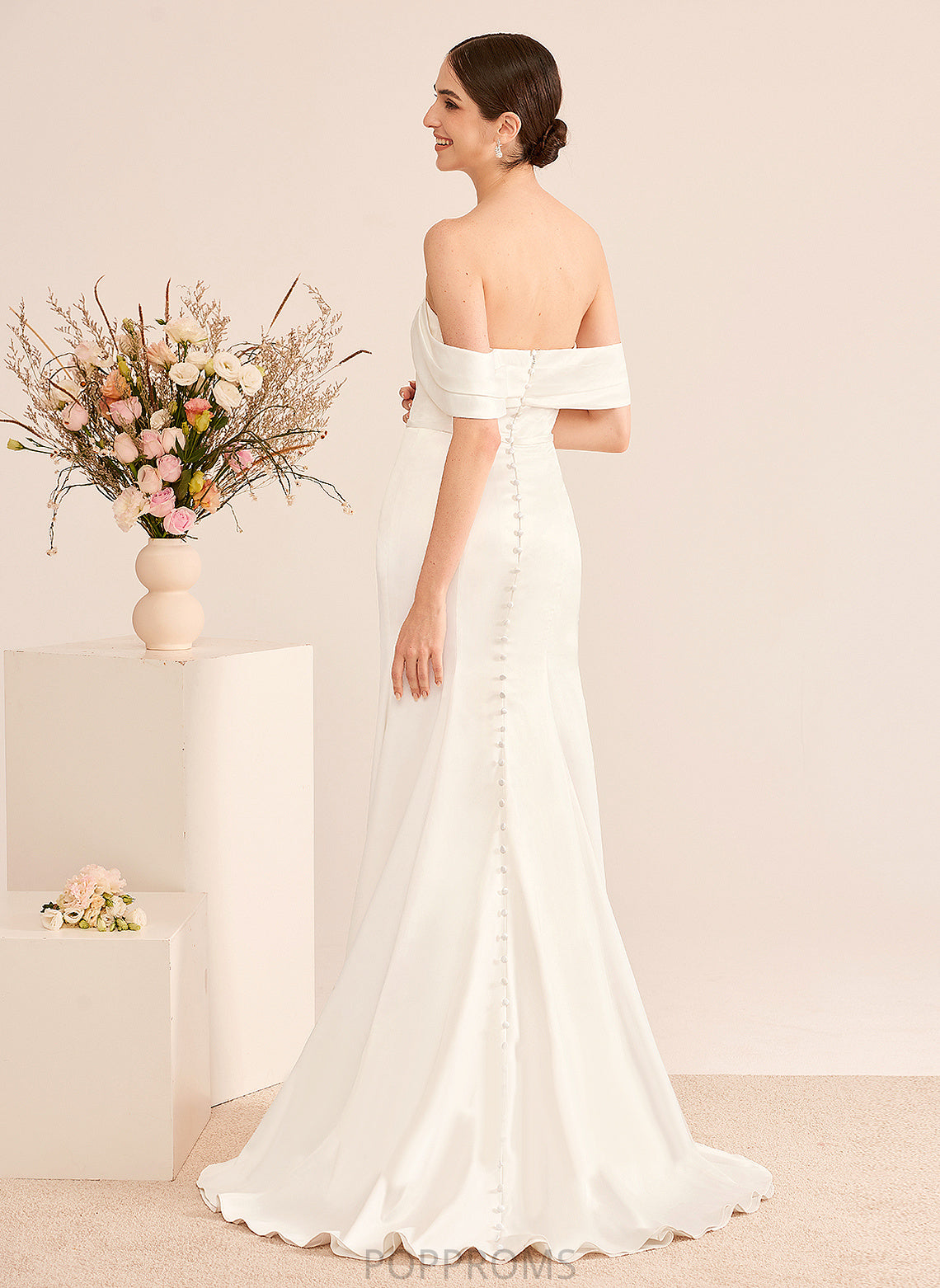 With Ruffle Dress Wedding Dresses Trumpet/Mermaid Off-the-Shoulder Sweep Train Satin Kiley Wedding