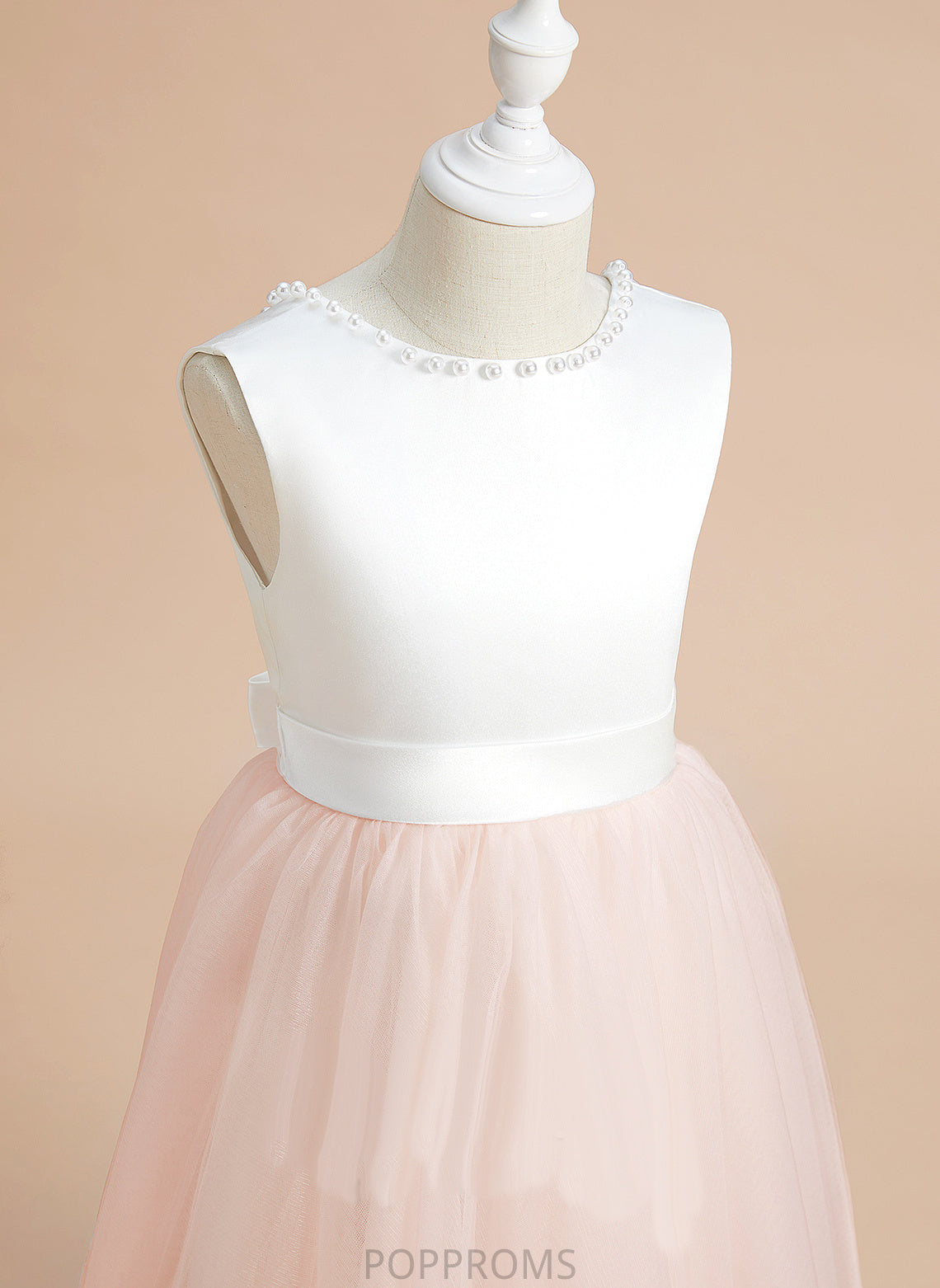 Tea-length Flower With Scoop Dress A-Line Satin/Tulle Neck - Sleeveless Beading/Bow(s) Flower Girl Dresses Sanaa Girl