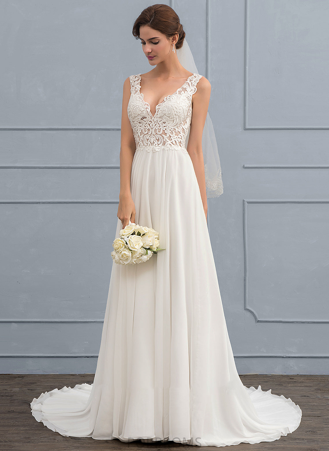 Wedding Dresses Chiffon V-neck Wedding Train A-Line Hanna Court Dress