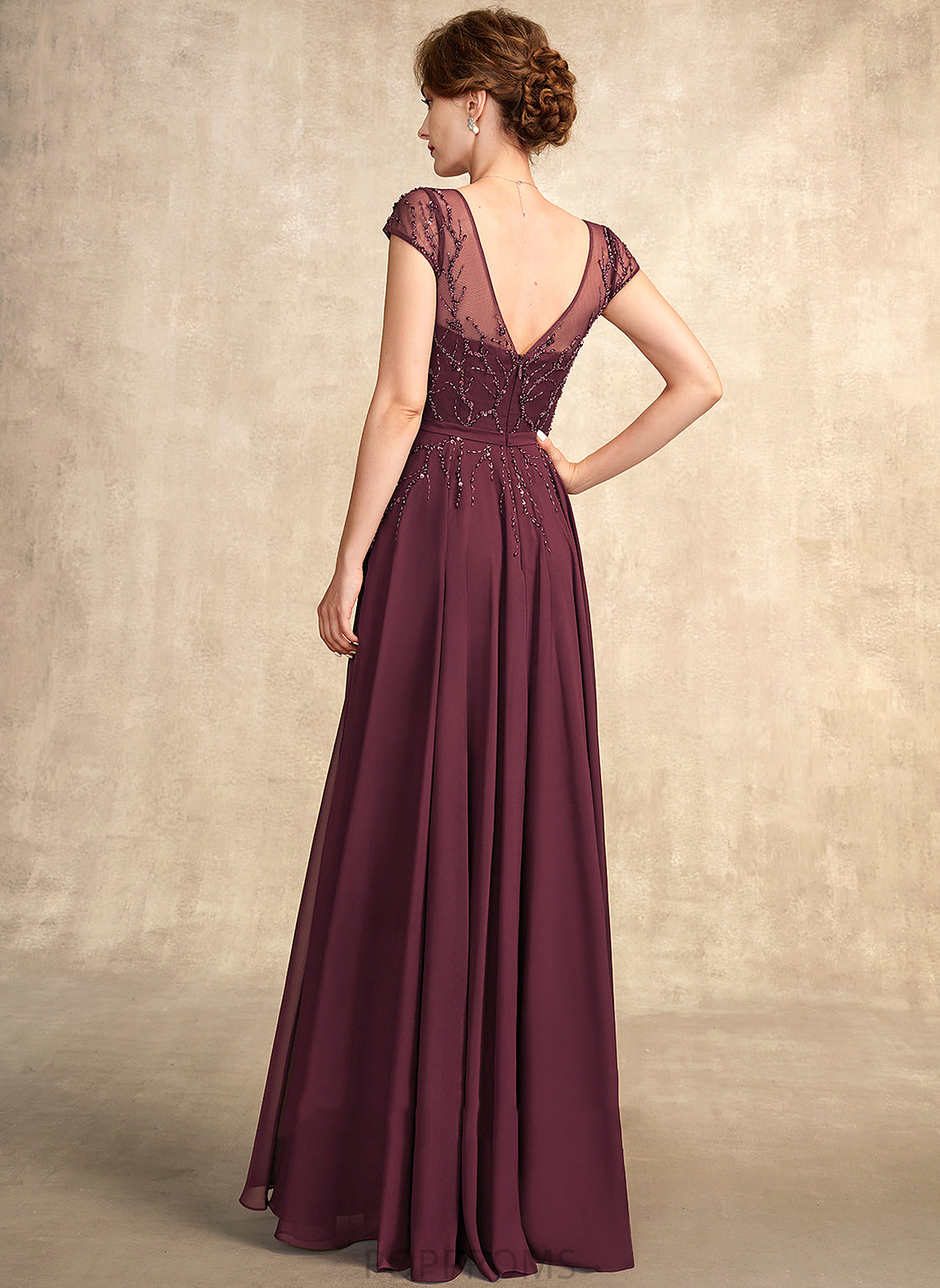 V-neck With Dress Sequins Mother Chiffon Bride Mother of the Bride Dresses Brooklynn of Floor-Length the Beading A-Line