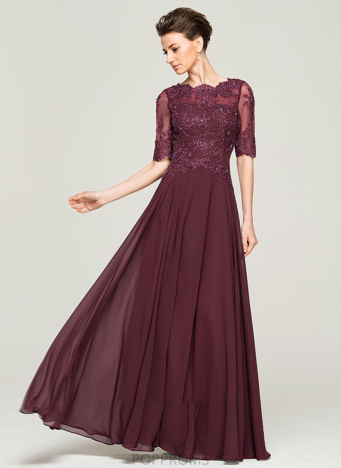 Sequins Dress Scoop Floor-Length Mother of the Bride Dresses the With Lace Beading Bride Chiffon of A-Line Mother Rowan Neck