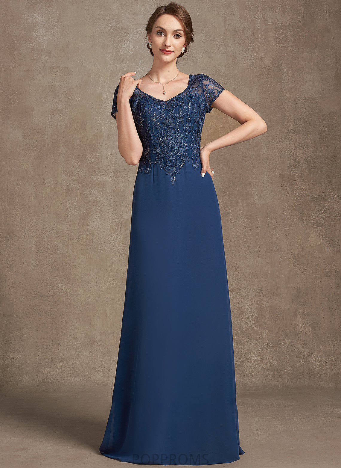 Mother Lace With Chiffon Floor-Length Bride the of Maya Dress A-Line Mother of the Bride Dresses Sequins V-neck