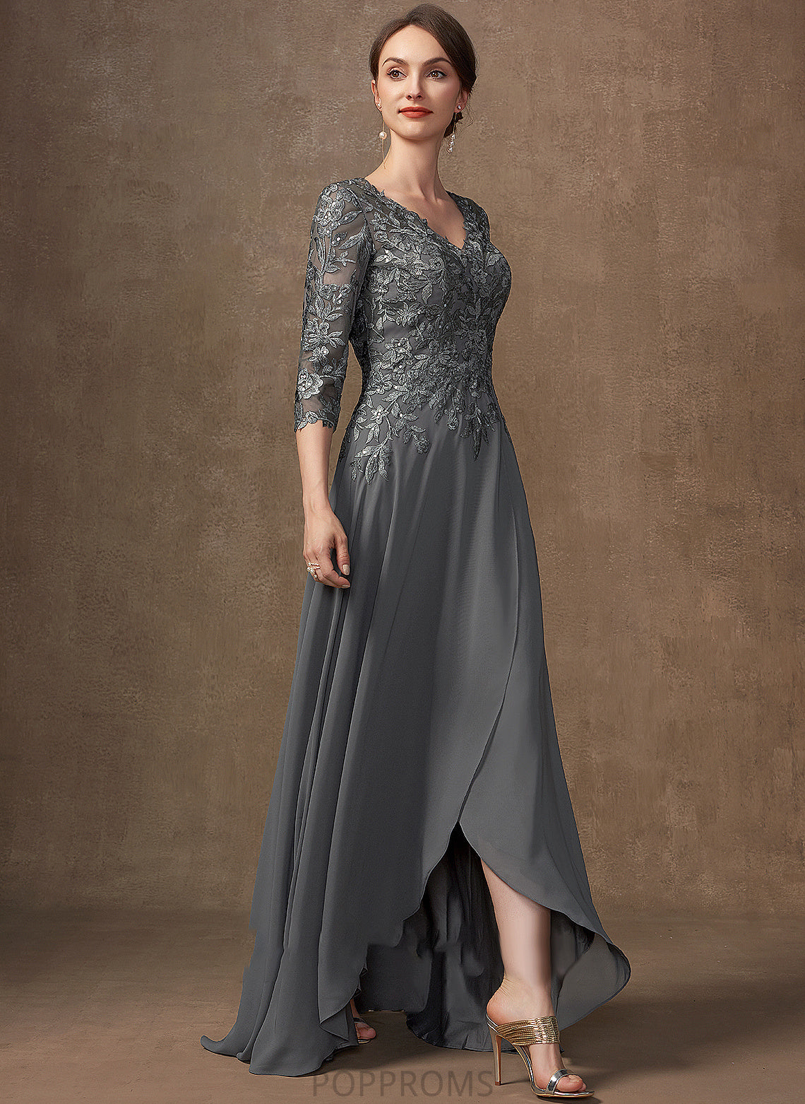 Chiffon Sequins of Dress the With A-Line Mother V-neck Bride Lace Charlize Asymmetrical Mother of the Bride Dresses