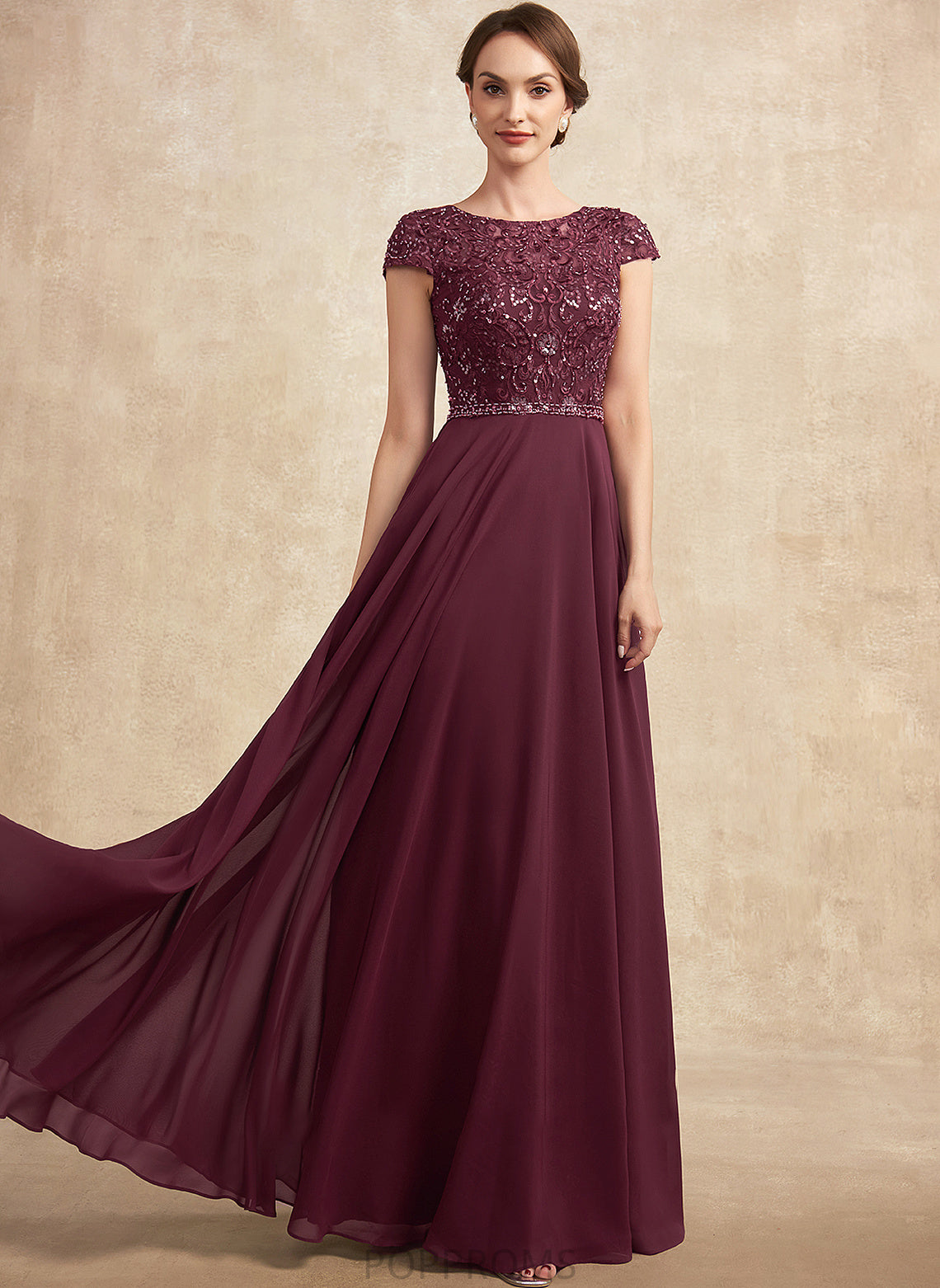 Sequins Mother of the Bride Dresses of Mother Dress Floor-Length the Chiffon A-Line Scoop Bride Neck Donna With Beading Lace