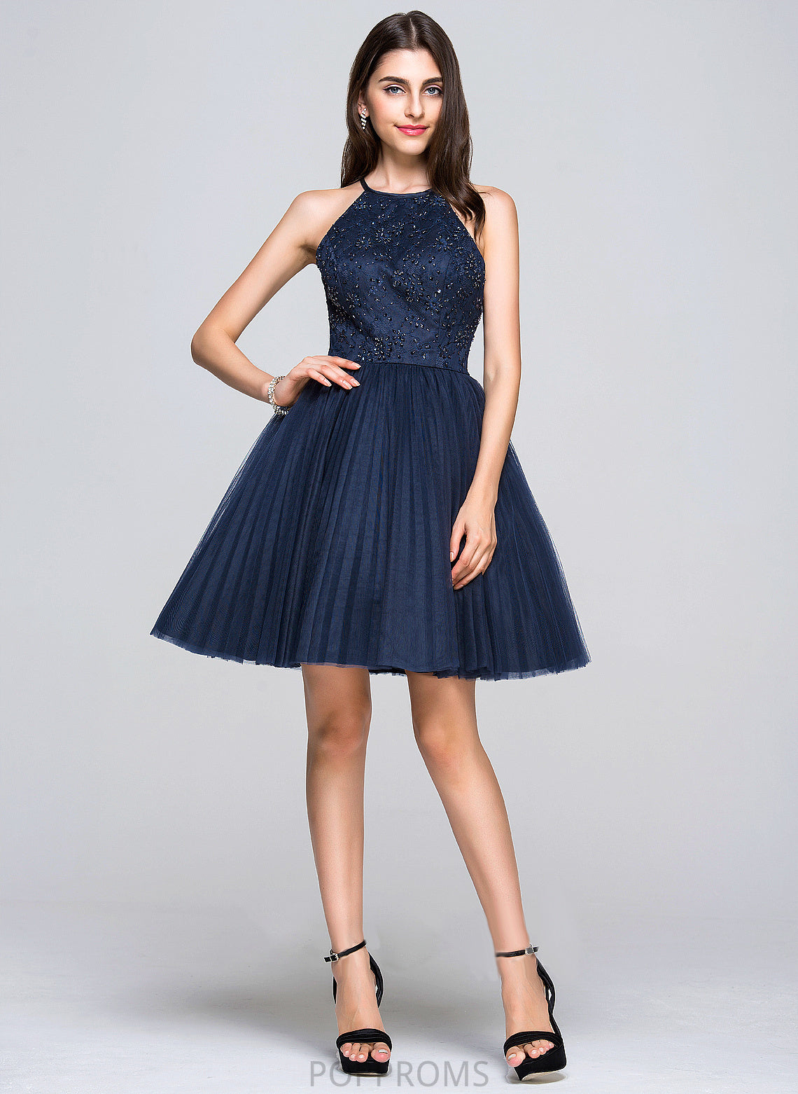 Pleated With Mavis Neck Bow(s) A-Line/Princess Prom Dresses Short/Mini Scoop Sequins Beading