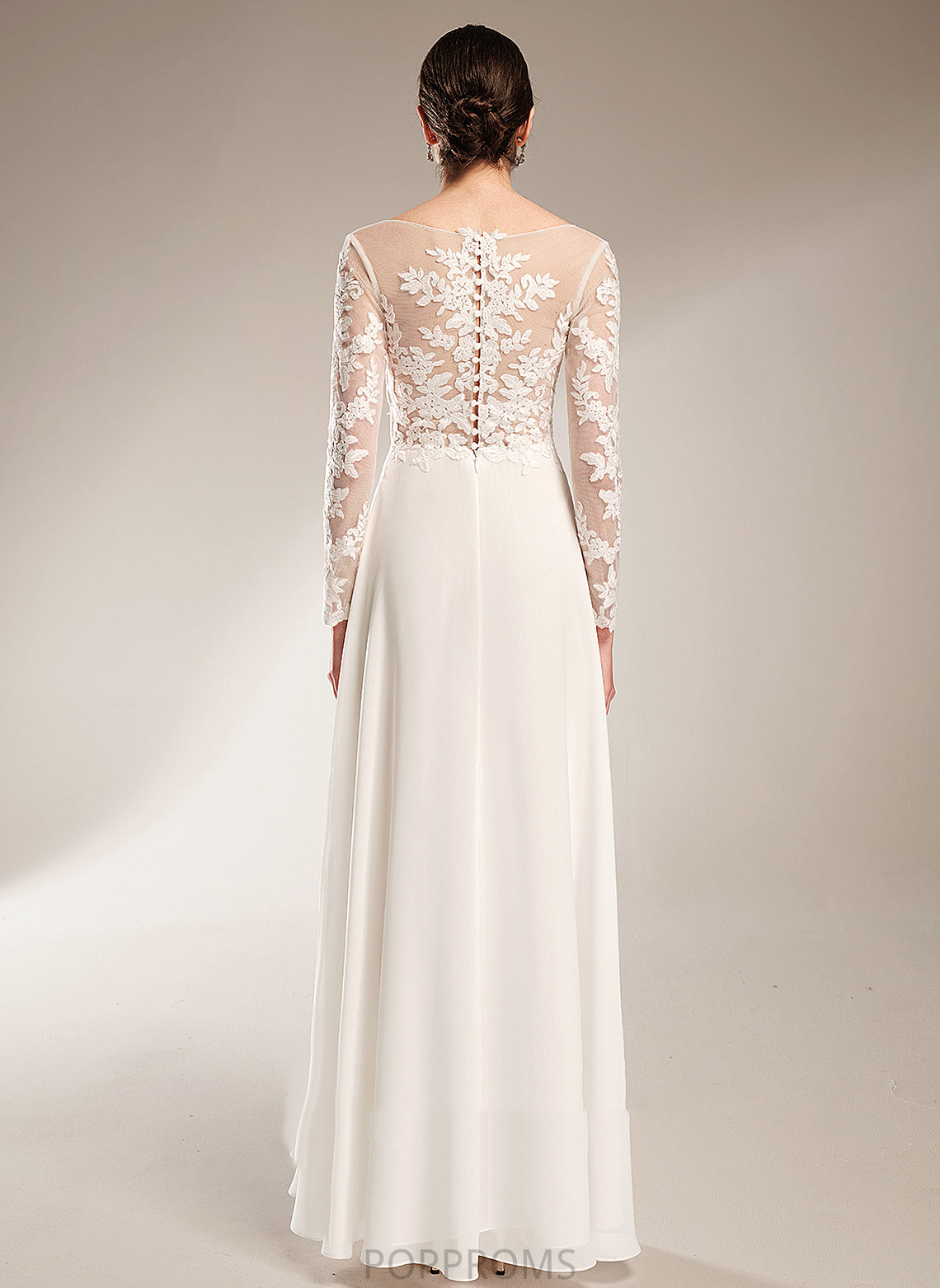 Split Wedding Dresses A-Line Wedding Dress Floor-Length With Lace V-neck Front Chiffon Shiloh