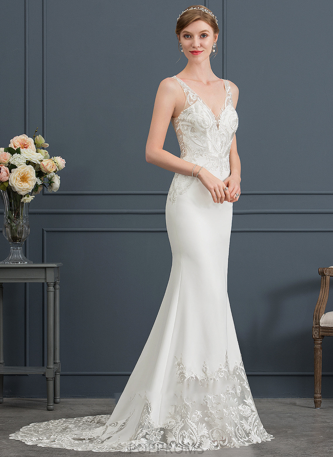 Haleigh V-neck Crepe Wedding Dresses Trumpet/Mermaid Train Dress Wedding Stretch Court