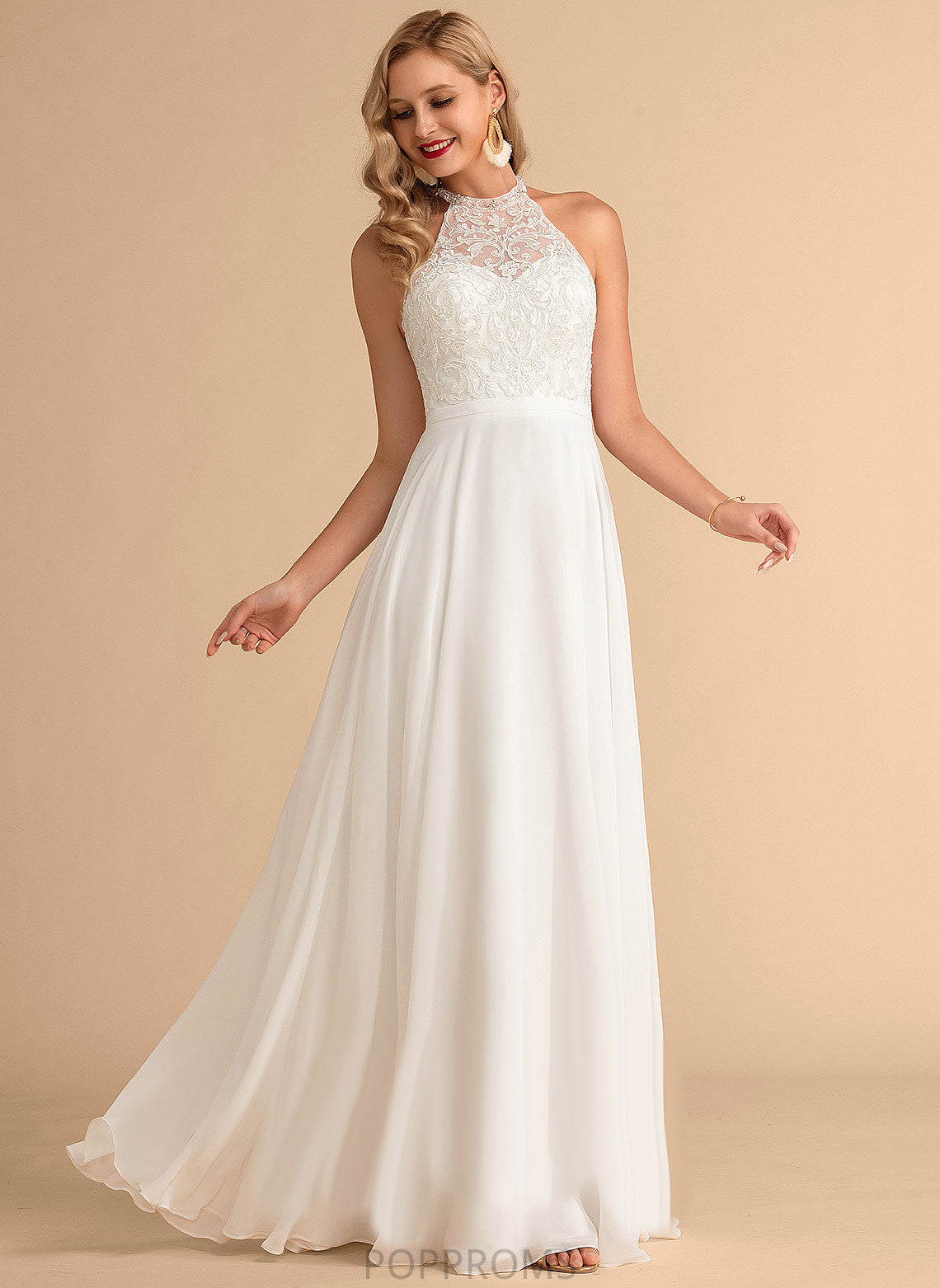 High A-Line Neck Chiffon Lace Floor-Length Isabell Wedding Dress Wedding Dresses