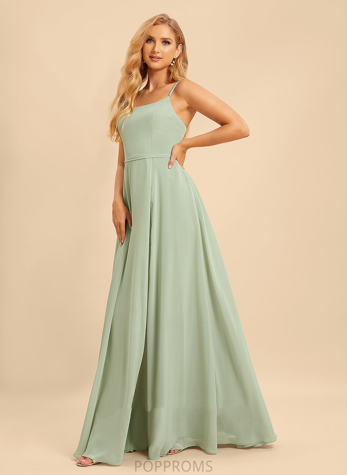 Fabric Floor-Length SplitFront SquareNeckline Embellishment Neckline Silhouette Length A-Line Jaylyn Sheath/Column V-Neck Bridesmaid Dresses