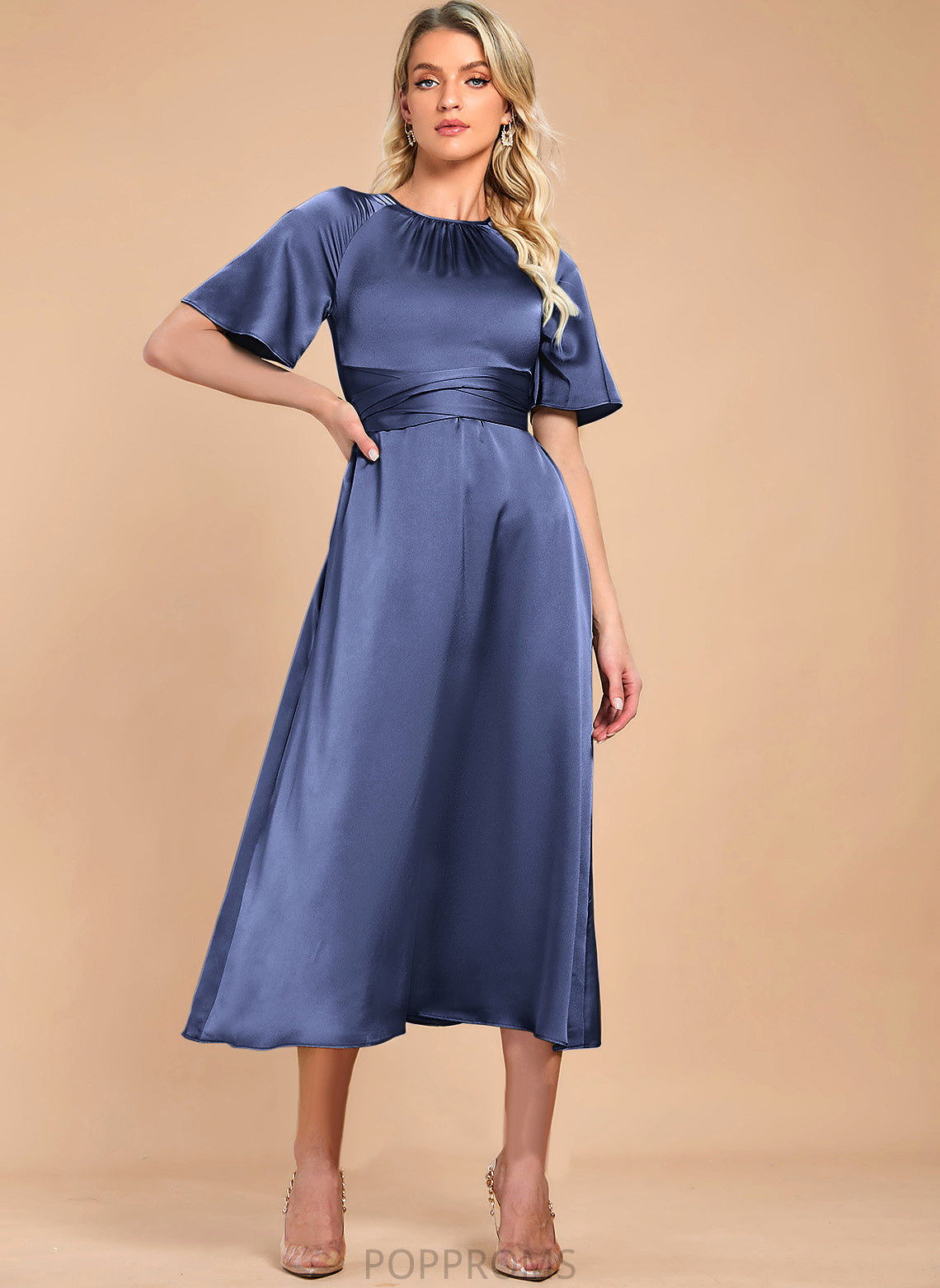 Tea-Length Dress A-Line Satin Danna Cocktail Cocktail Dresses