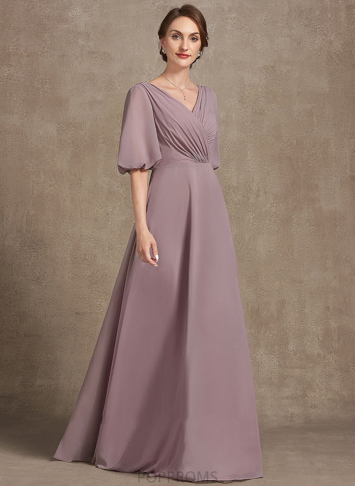 With Bride Ruffle Mother of the Bride Dresses Alexus of Mother V-neck Dress A-Line the Floor-Length Chiffon