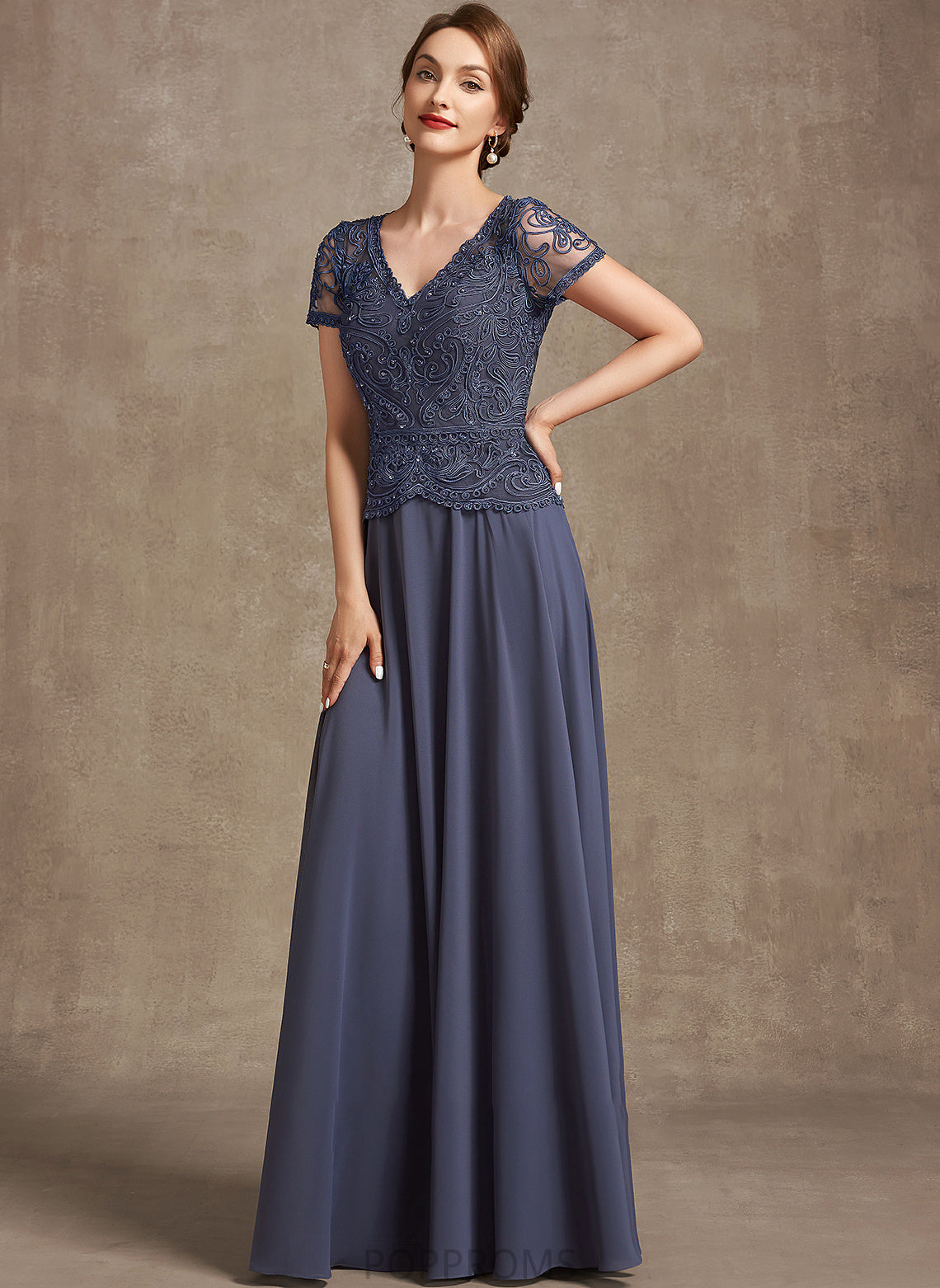 Sequins Chiffon Angela Bride V-neck Mother of Mother of the Bride Dresses With the A-Line Floor-Length Lace Dress