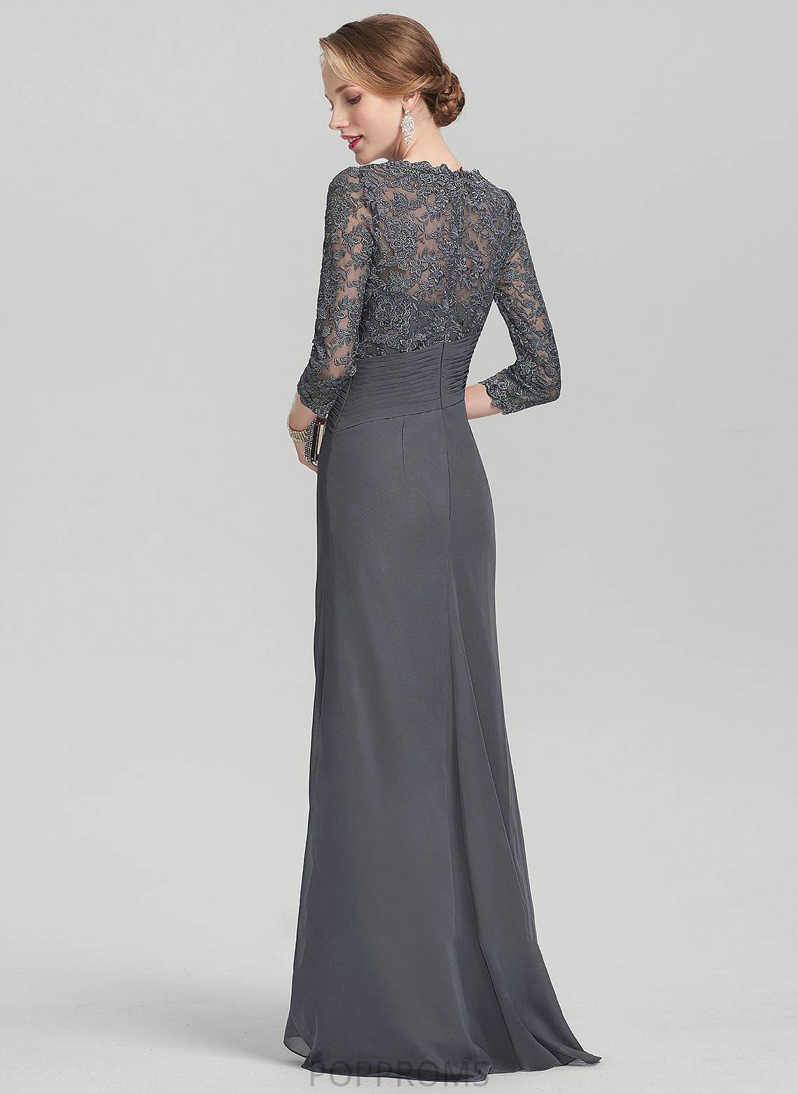 Dress With Neck Sheath/Column Chiffon Rubi Floor-Length Lace Scoop the Mother of the Bride Dresses of Bride Mother Ruffle