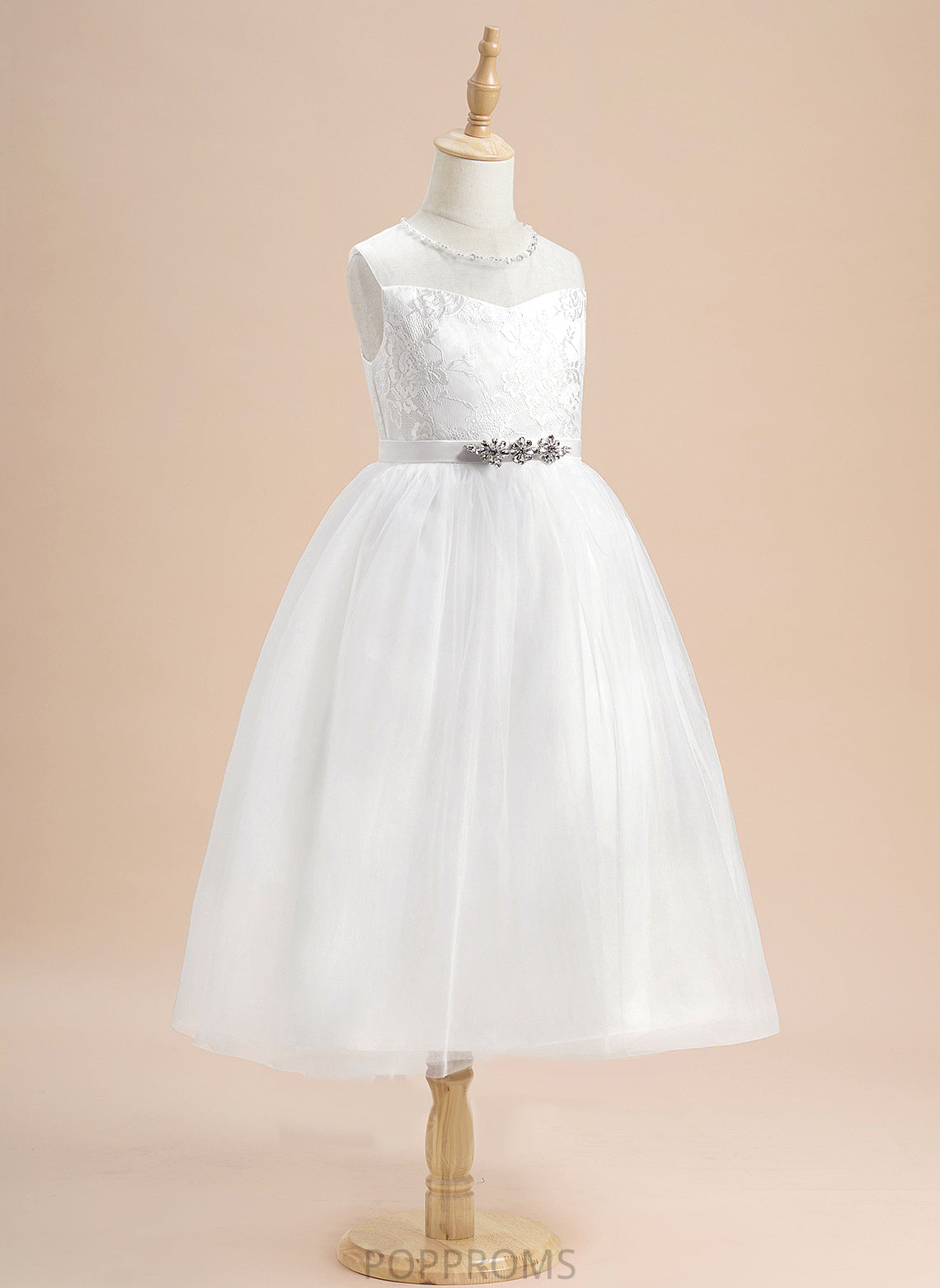 Tea-length Scoop Beading Neck - Hailie With Girl A-Line Dress Flower Tulle Flower Girl Dresses Sleeveless