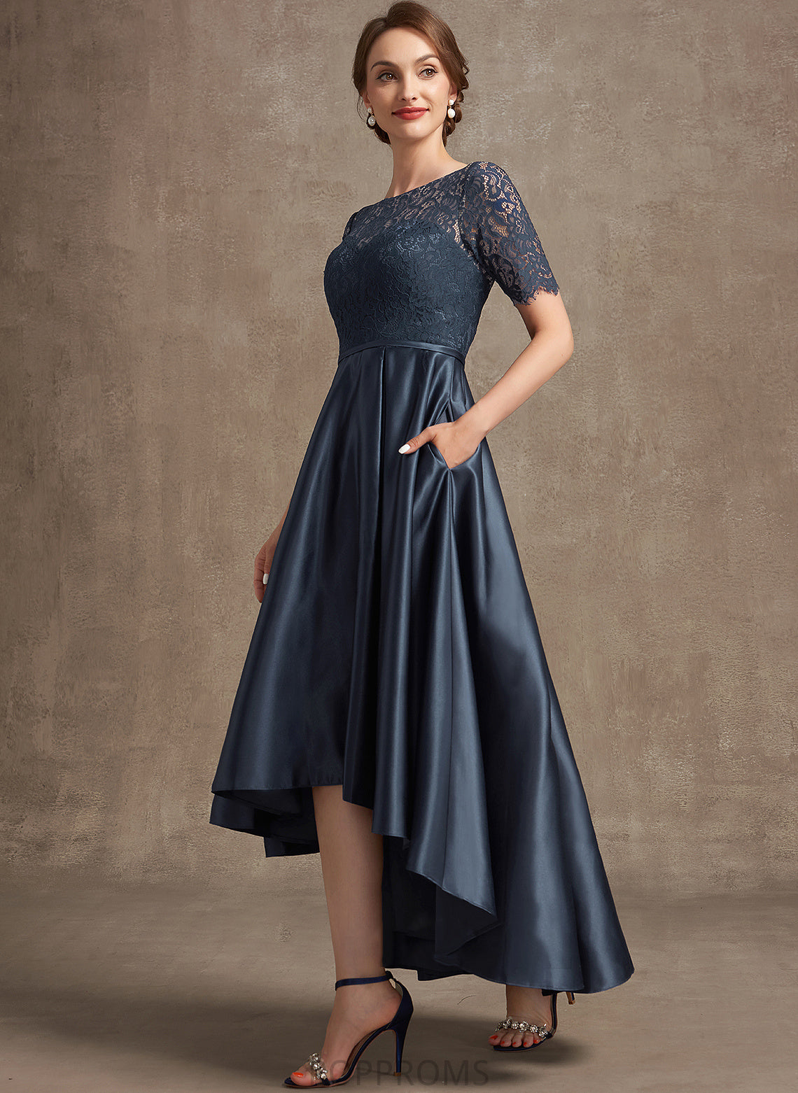 Neck Satin Lace the Asymmetrical of Dress Ivy Mother Mother of the Bride Dresses Scoop Bride A-Line